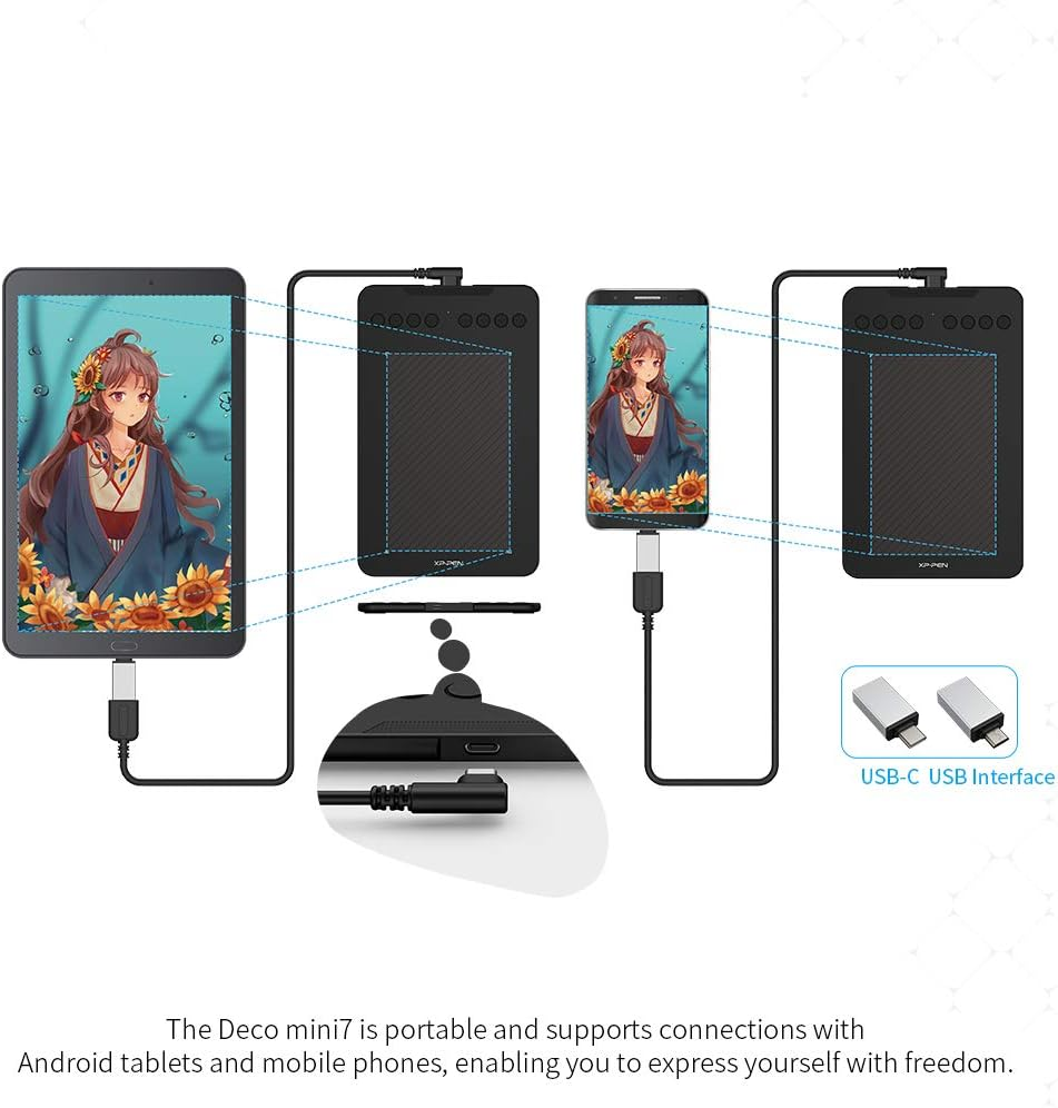 Xppen Updated Deco Mini7 V2 Drawing Tablet-16384 Levels of Pressure Battery-Free Stylus, 7 X 4 OSU Drawing Pad, 8 Hotkeys for Digital Art, Teaching, Gaming Graphic Tablet for Chrome, PC, Mac, Android image number 5