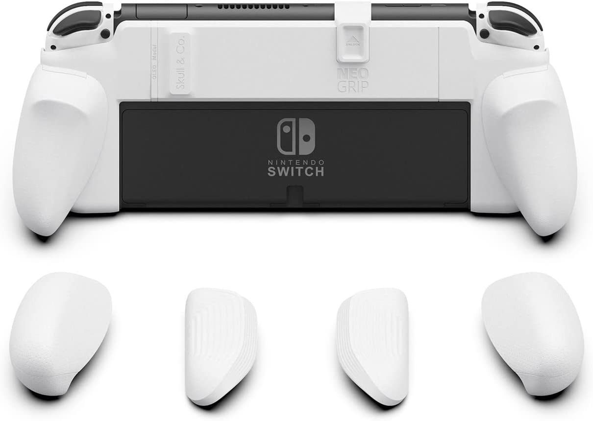 Skull & Co. Neogrip: an Ergonomic Grip Hard Shell with Replaceable Grips [To Fit All Hands Sizes] for Nintendo Switch OLED and Regular Model [No Carrying Case] - White