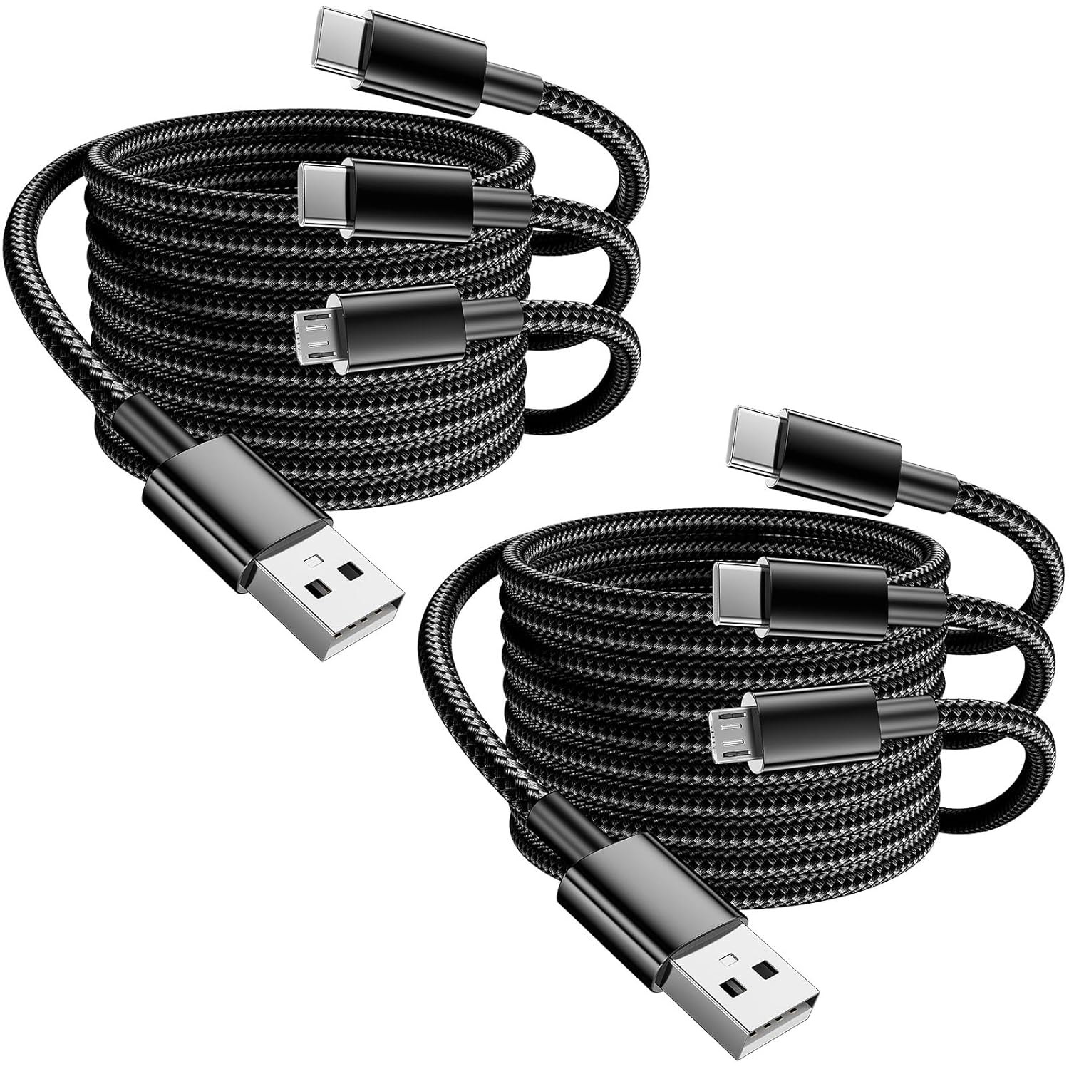 Multi Charger Cable，2Pack 1.3M+1.3M 3 in 1 Charging Cable with Micro USB/USB Type C/USB Type C Braided for Iphone15, Android Samsung S22 S20, Huawei, Nexus, Nokia,Lg,Kindle Fire ETC image number 3