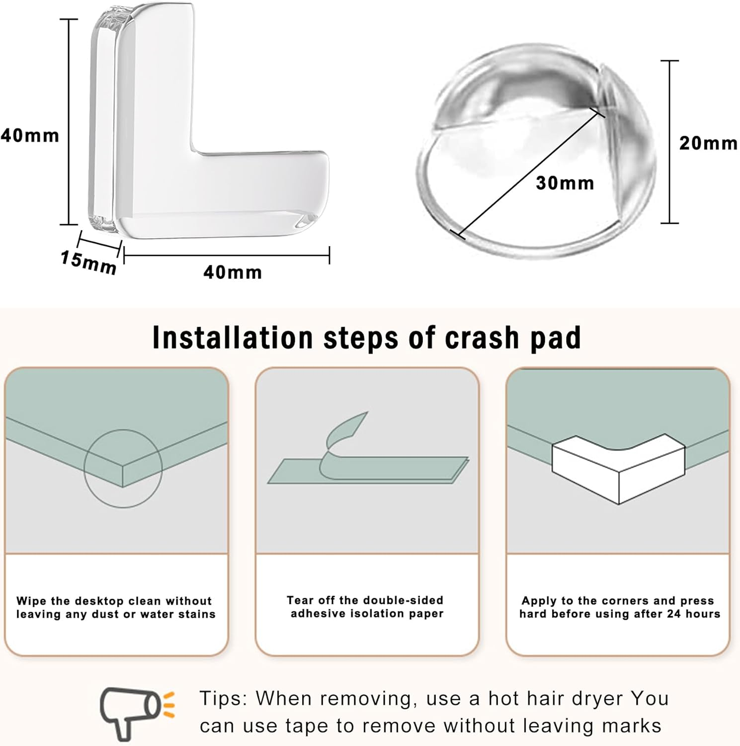 12 Pack Premium Baby Proof Corner Protectors &ndash; Transparent Soft Edge Bumpers with Strong Adhesive, 6 L-Shaped & 6 round Furniture Corner Guards for Kids and Toddlers Safety image number 3