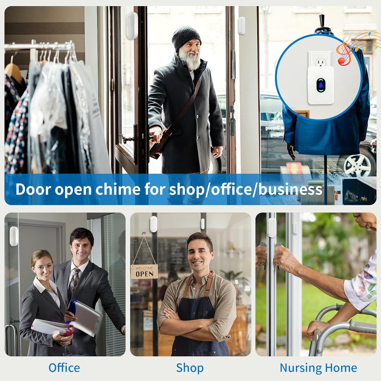 Daytech Door Sensor Chime Entry Alert Chime Wireless Door Window Open Alarm with 5 Volume Levels for Home Store Apartment Office Entrance, 1 Receiver & 1 Sensor