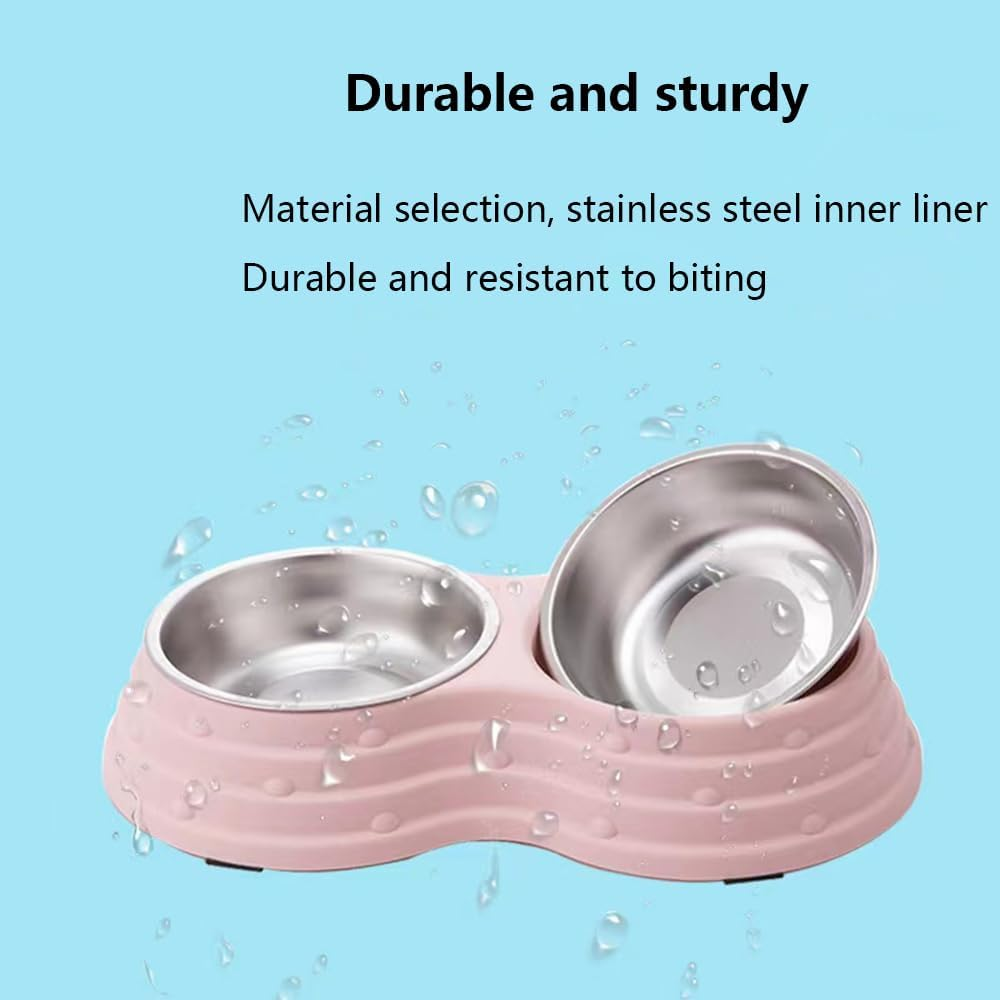 Wolike Pet Bowl Basic Dog Bowls Pet Bowl anti Overturning and anti Slip Double Bowl Dog Bowl Dog Plate Cat Bowl Stainless Steel Water Bowl Bottom with anti Slip Pad (Pink-Medium) - Blue-Large image number 5