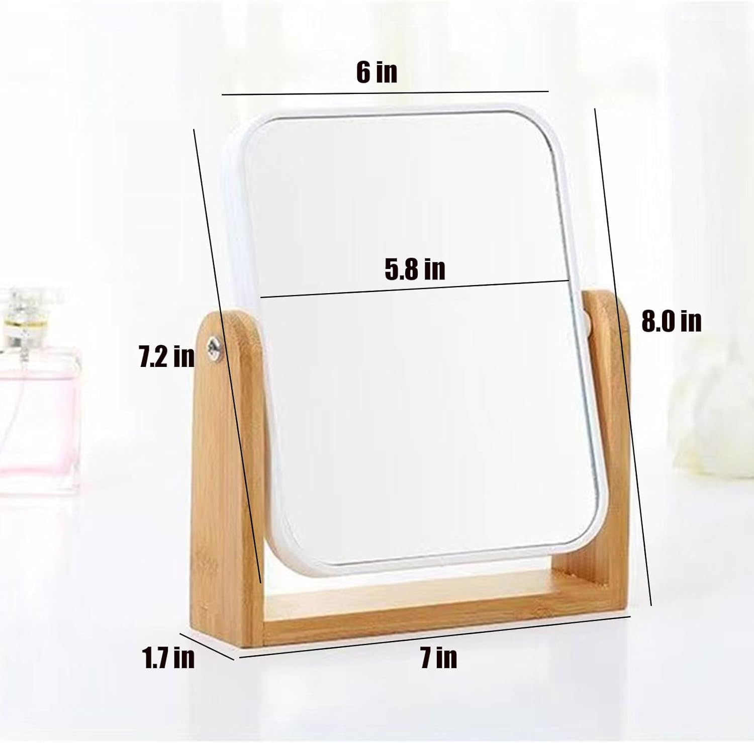 Xolixorium Vanity Makeup Mirror with Natural Bamboo Stand 8 Inch Desk Mirror 1X/3X Magnification Double Sided 360&deg; Swivel Table Mirror for Bedroom Bathroom image number 1