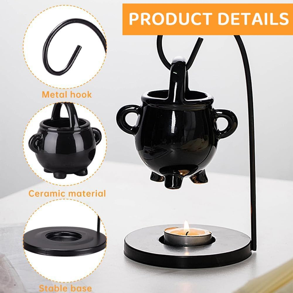 Hanging Cauldron Wax Melt Burner &ndash; Ceramic Witch Cauldron Oil Burner & Candle Holder for Essential Oils, Wax Melts & Incense, Gothic Pagan Wiccan Decor for Home, Rituals & Meditation image number 2