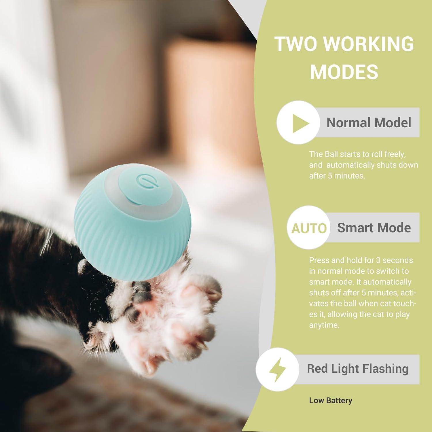 Enjoying Cat Toys Ball Interactive Cat Ball with LED Light & USB Rechargeable Rolling Balls Automatic Moving 2 Modes for Cat Kitten Exercise, Blue image number 3