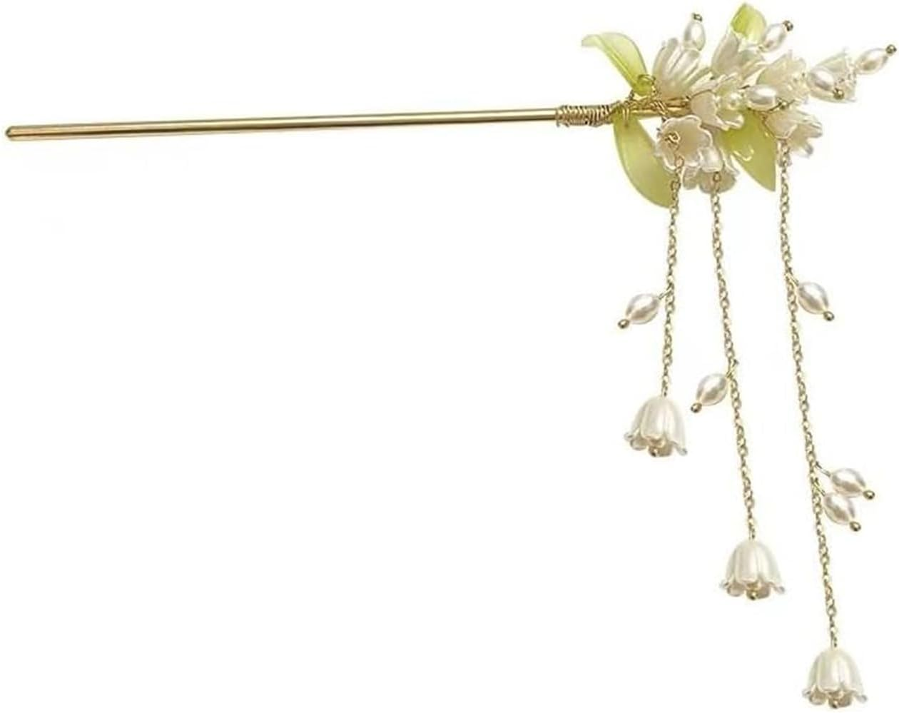 Chinese Hair Fork,Flower Hair Sticks,Elegant Simple Magnolia Pearl Hairpins for Ancient Style Beaded Braided Hairpins Chinese Hair Fork