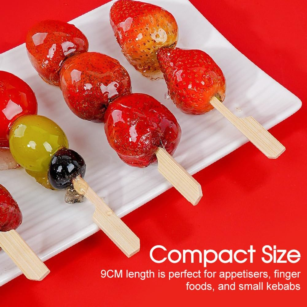 50/100/150PCS Square-End Bamboo Skewers 9CM &ndash; 3MM Thick Mini Wooden Sticks for Appetisers, Meat, Veggies, Fruit & Cheese &ndash; Eco-Friendly Disposable Skewers for BBQ, Parties & Finger Foods (50)