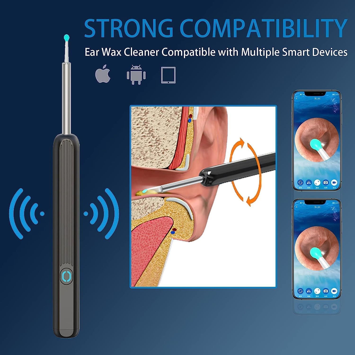 Ear Wax Remover, Ear Cleaner Ear Wax Removal Kit with Camera, 1296P HD Ear Cleaner with 6 LED Lights, Wireless Ear Wax Remover Otoscope for Iphone, Ipad & Android Smart Phones (2) image number 3