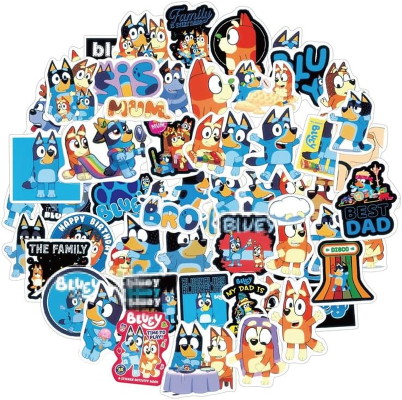 220 PCS Bluey Temporary Cartoon Stickers for School Classroom Rewards, Waterproof Vinyl Sticker