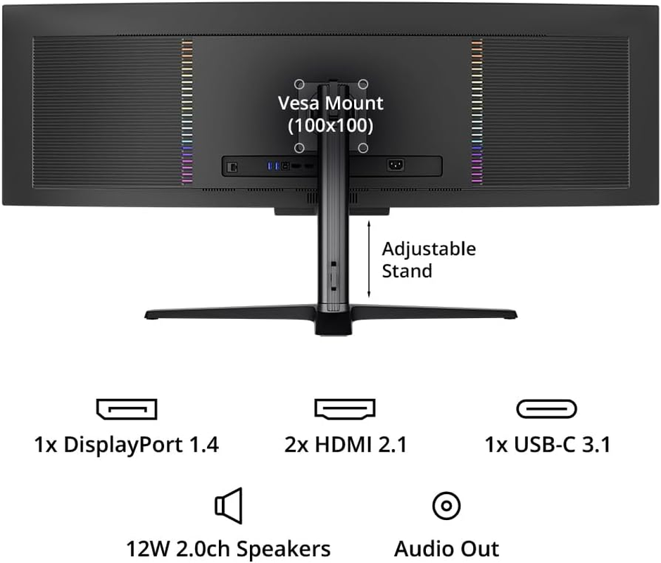 PRISM+ 49AL 49" Curved QD-OLED Super Ultrawide Gaming Monitor, 32:9 DQHD (5120X1440), 144Hz, 0.03Ms, AMD Freesync Premium, In-Built 2.1Ch Speakers, Ergonomic Stand, 3 Yrs Warranty image number 2