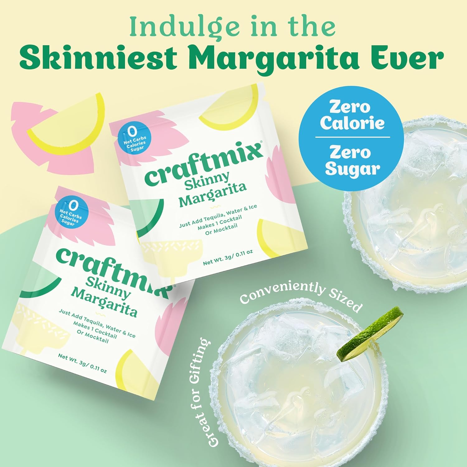Craftmix Skinny Margarita Cocktail Mixers - Makes 12 Drinks - Zero Sugar, Zero Net Carbs, Zero Calories Mocktail Drink Mixers - Real Fruit - Vegan, Non-Gmo, Dairy Free, Gluten Free image number 5