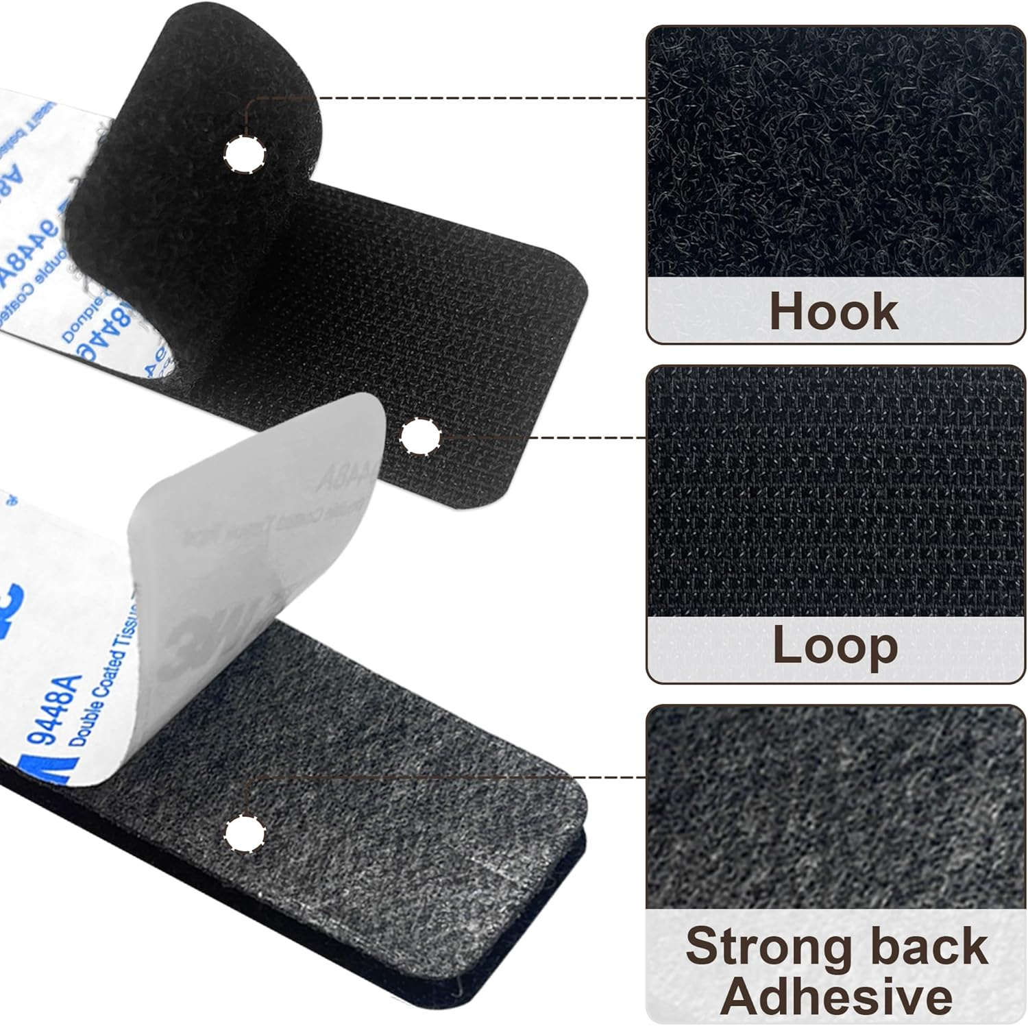 Hook and Loop round Edge Strength Sticky Back Fastener | 5 X 10 Cm 12 Sets | Interlocking Tape Mounting Tape for Carpet, Couch Cushions, Pedal Board - Black image number 3