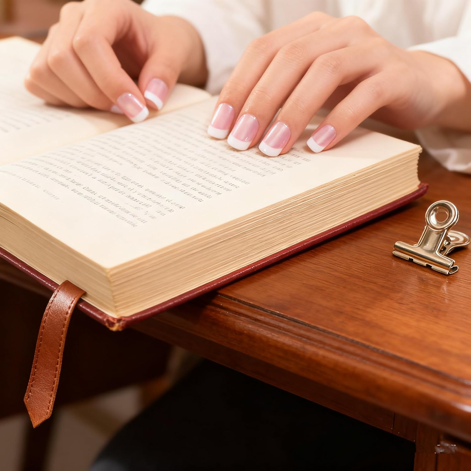 Elevenail Summer Nails Glossy Pearl Pink White French False Nails Short Squoval Press on Nails Fake Salon Manicure Faux Ongles Reusable Nail Art Tips Gift for Women and Girls image number 1