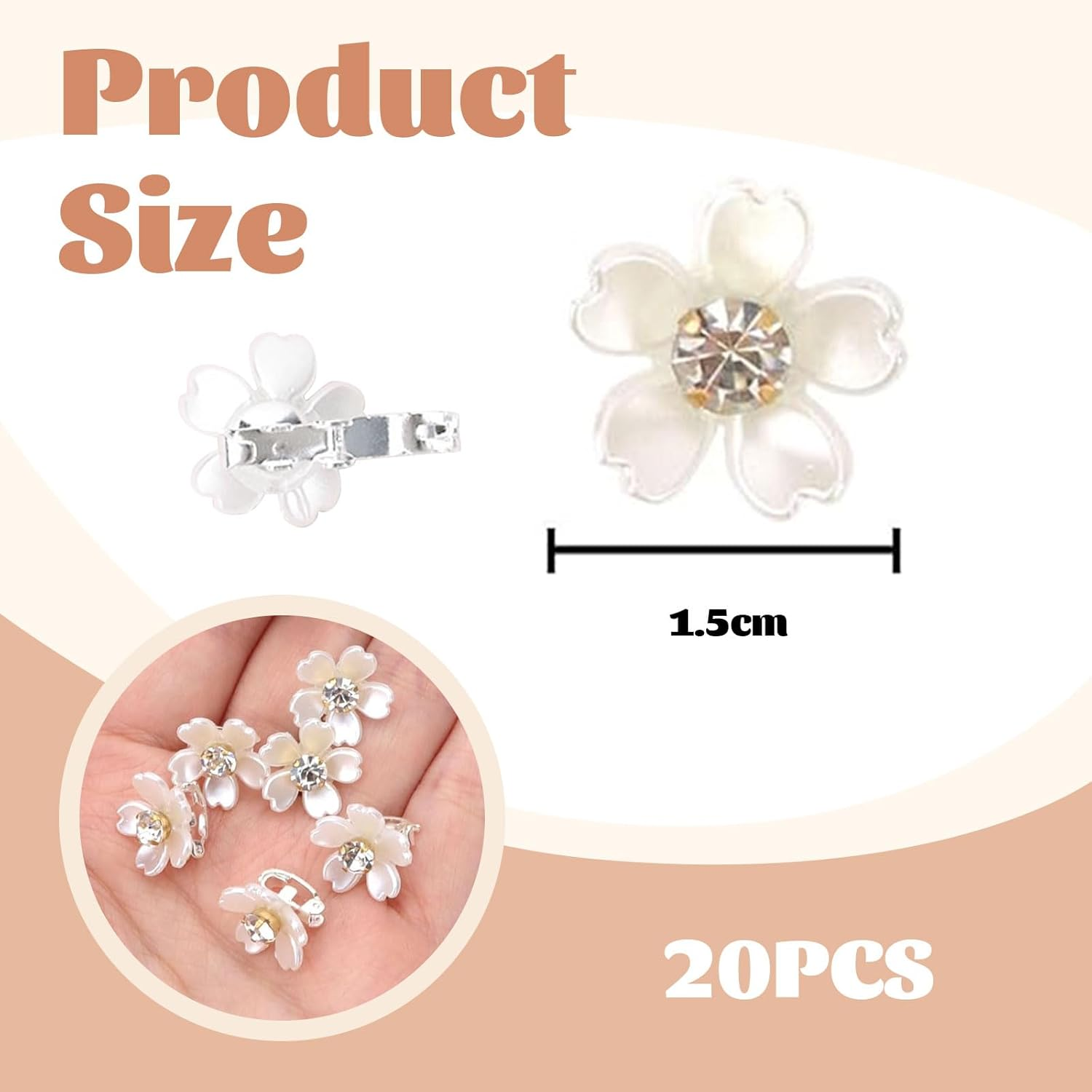 Muorruo 20 Pieces Mini Hair Clips, White Flower Hair Clips with Rhinestones, Cute Flower Girl Hair Decorations, Hair Clips for Weddings, Bride Hair Pins (White) image number 2