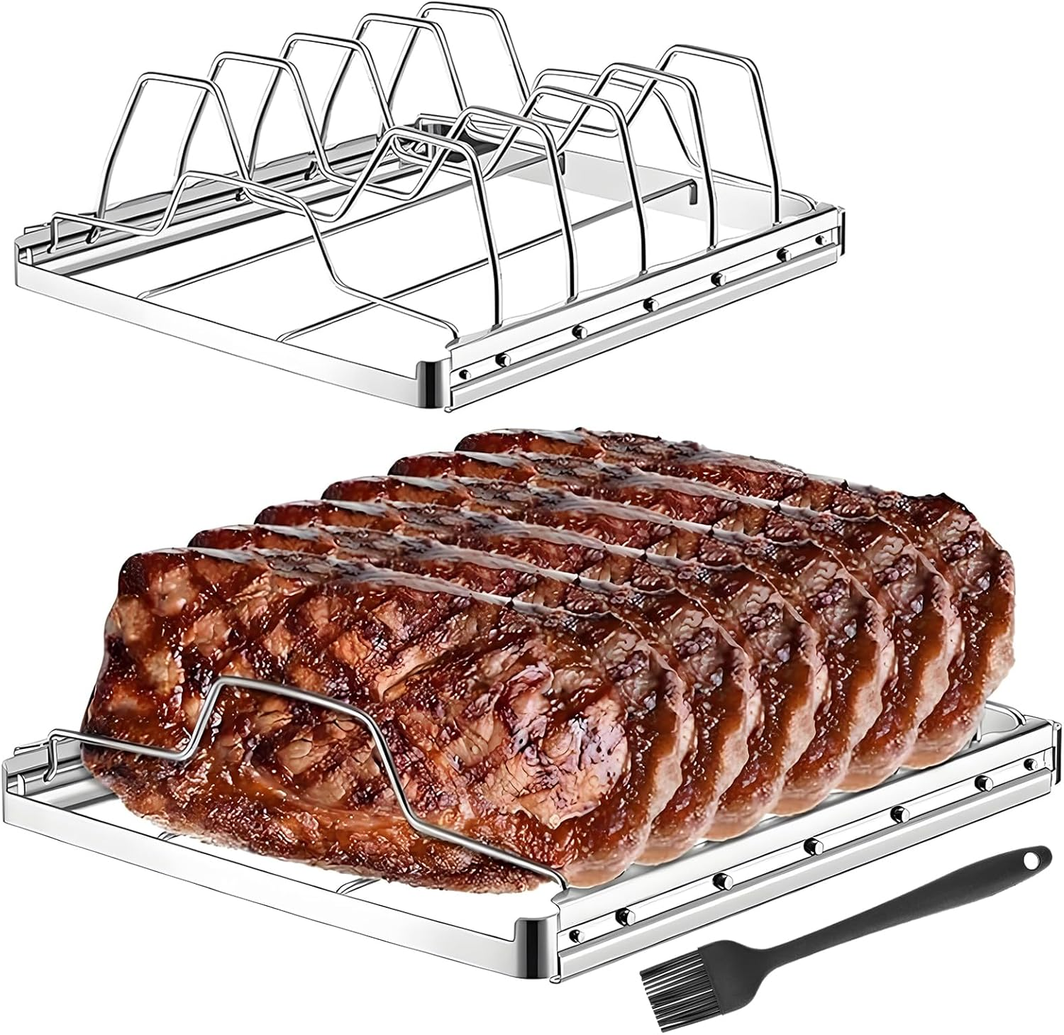 Rib Rack for Smoking, Stainless Steel 4 Slots Rib Racks for Grilling, Foldable Roasting Rack Easy to Use and Clean, Premium Durable Rib Rack Smoker Accessories (1 PCS)