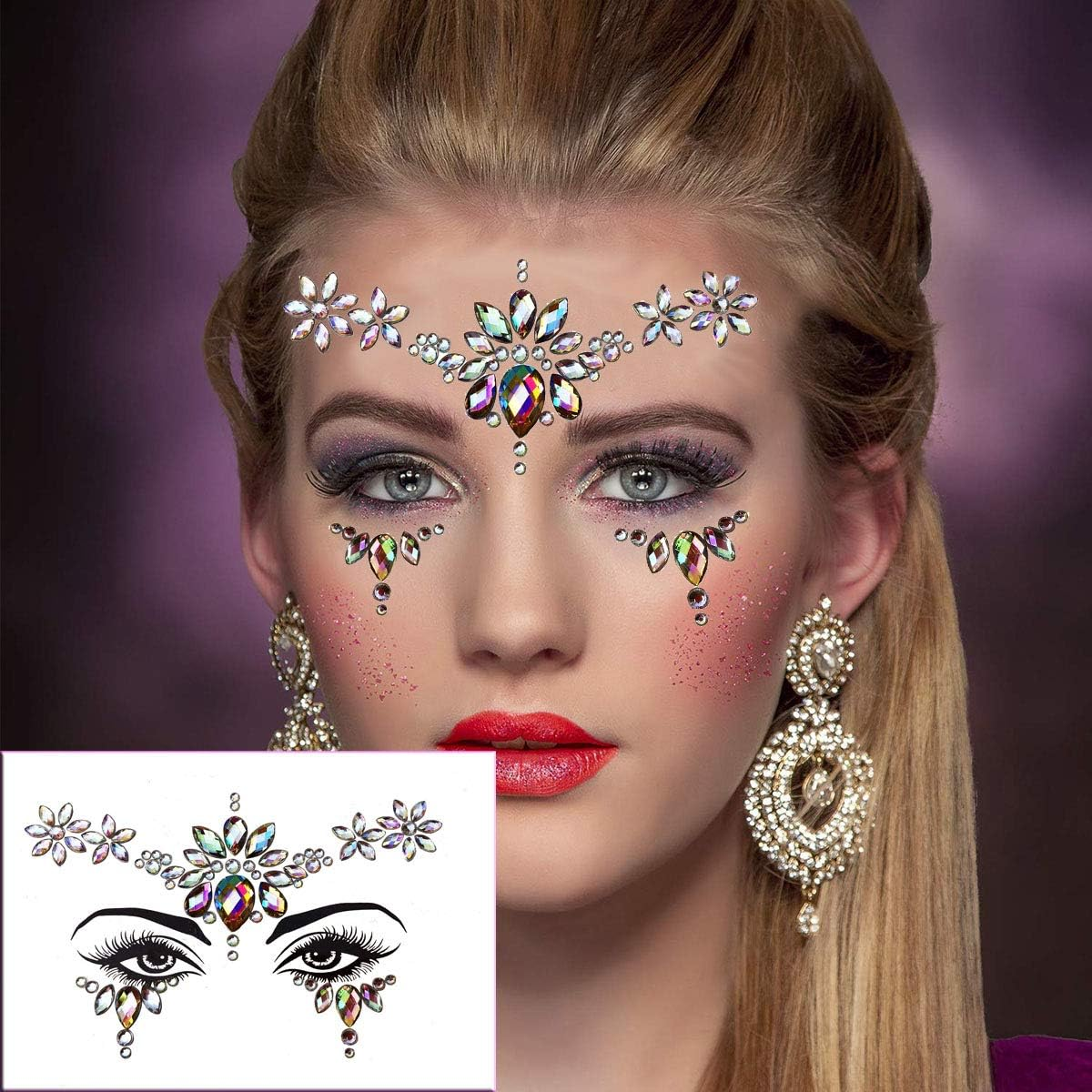 6Sets Festival Face Jewels Stickers Body Jewels Stickers Glitter Rave Face Gems Rhinestones &ndash; Eye Body Gems | Rhinestone Stickers | Body Glitter Festival Rave & Party Accessories Colorful image number 3