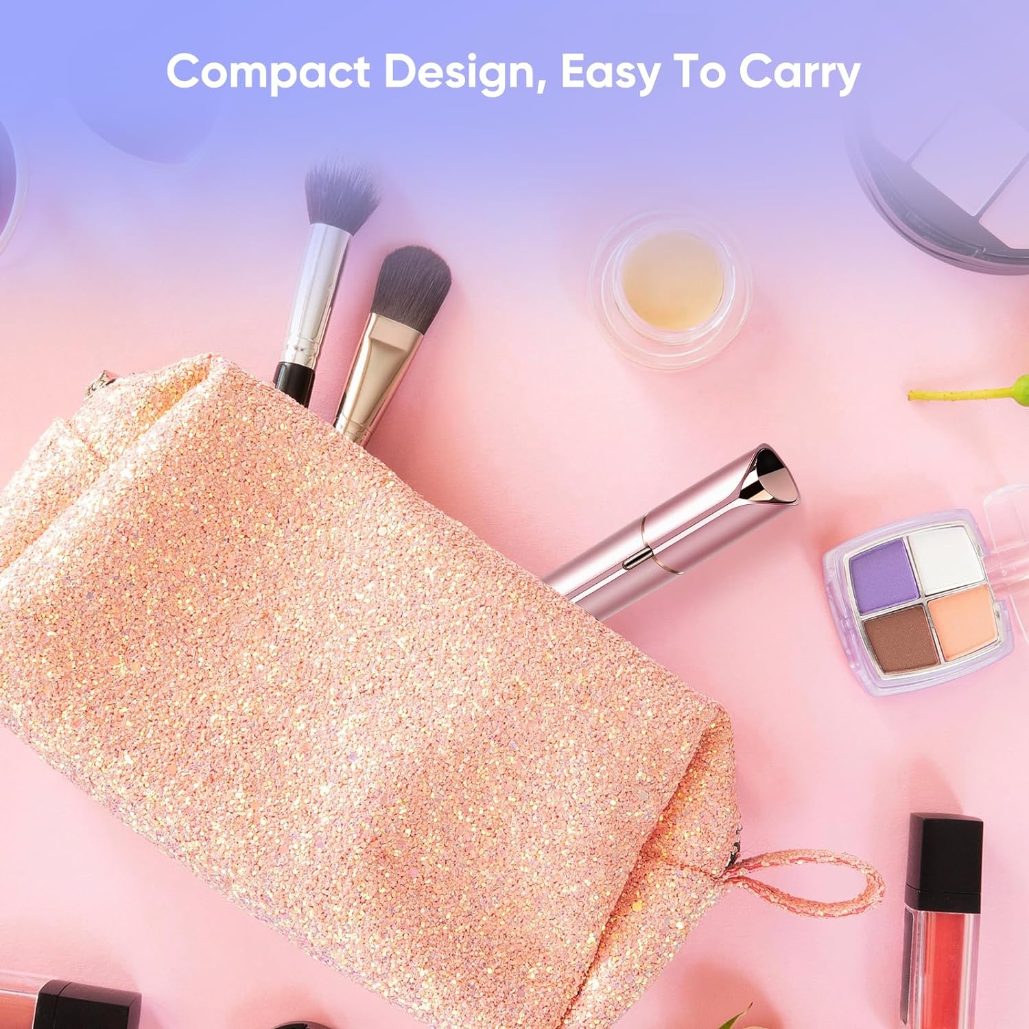 Xinvinx Facial Hair Removal for Women- as Seen on TV Painless Face Shaver -Painless Womens Facial Hair Remover with 2 Replacement Heads, Lipstick-Sized, USB Rechargeable（Rose Gold）