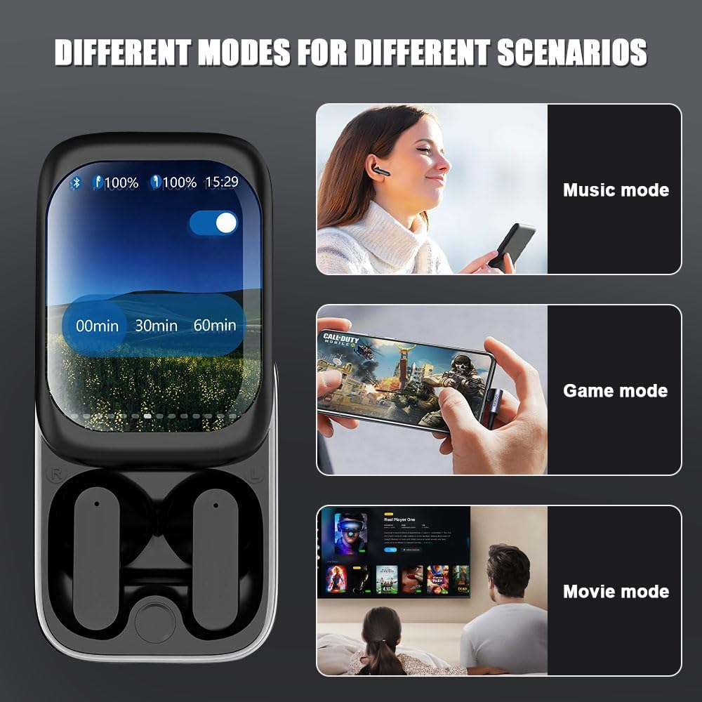 Mesen Touchscreen Bluetooth Headphones, Wireless Bluetooth 5.3 with ANC/ENC Noise Cancelling Mic, 48 Hours Deep Bass Earbuds, Wireless Headphones with LED Colour Screen for Ios/Android image number 3