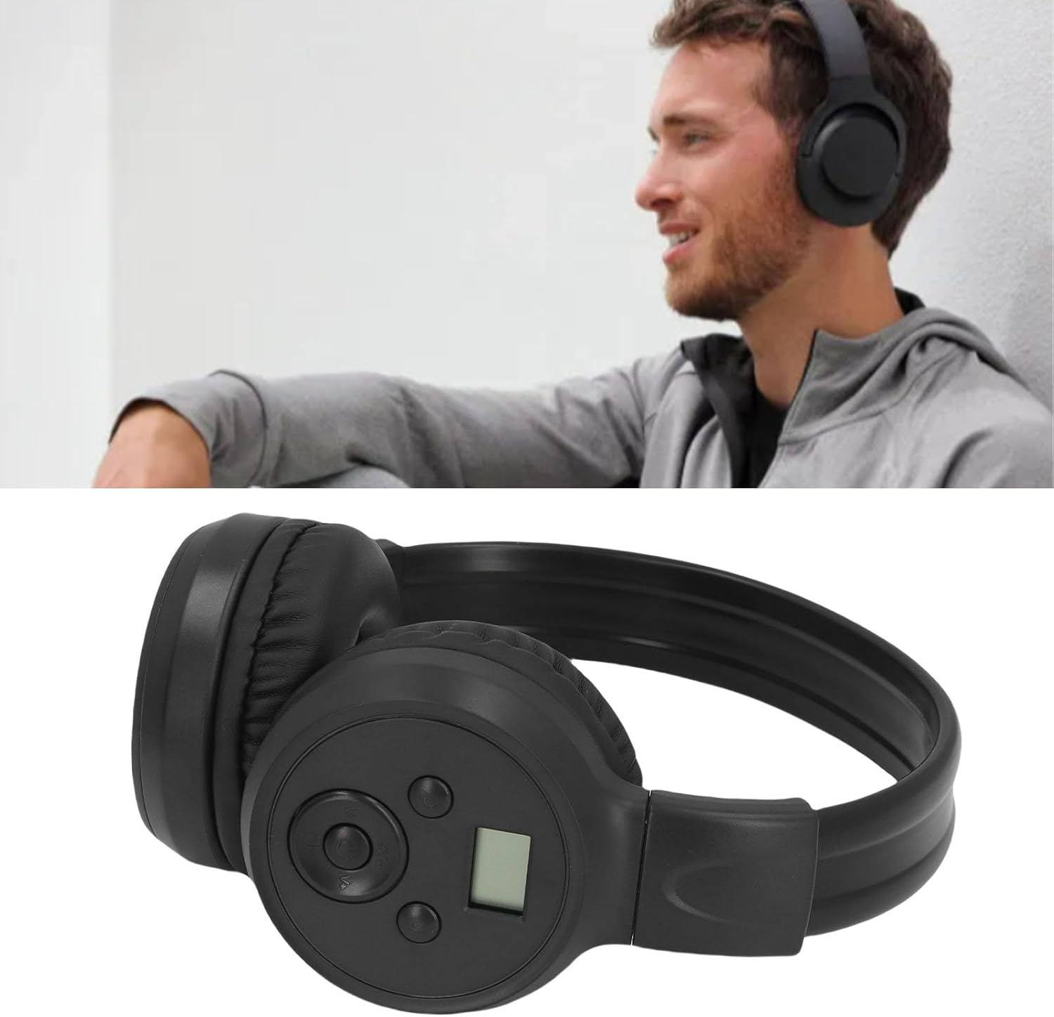 Asixxsix Portable Personal FM Radio Headphones, 50 to 108Mhz Wireless Headset Radio Ear Muffs, FM Headset with Built in Tuner, for Jogging, Meeting Receiver image number 3