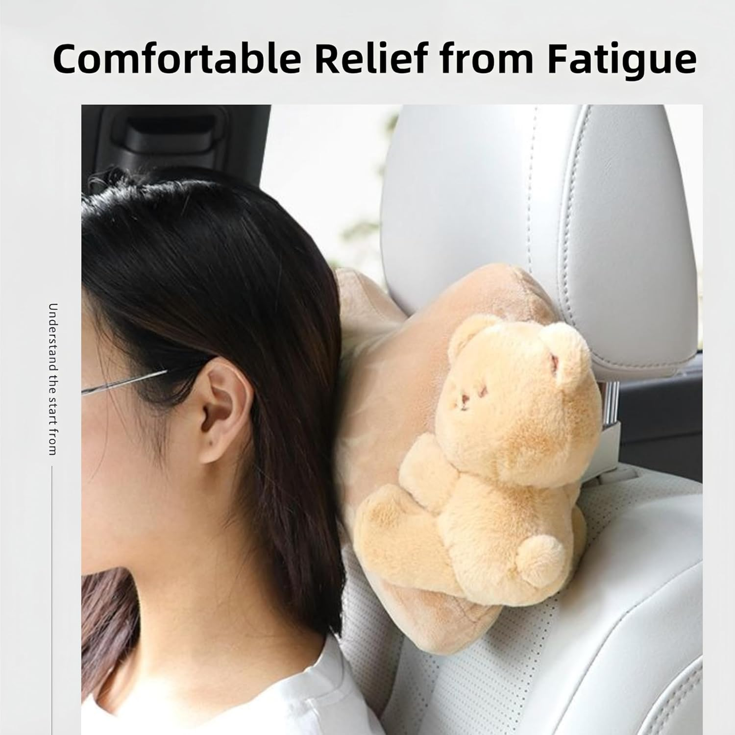 Car Headrest Pillow 2PCS Plush Bear ＆ Bunny Car Seat Headrest Pillow - Memory Foam Neck Support Cushions for Comfortable Driving, Easy Install & Washable (Bear+Rabbit) image number 4