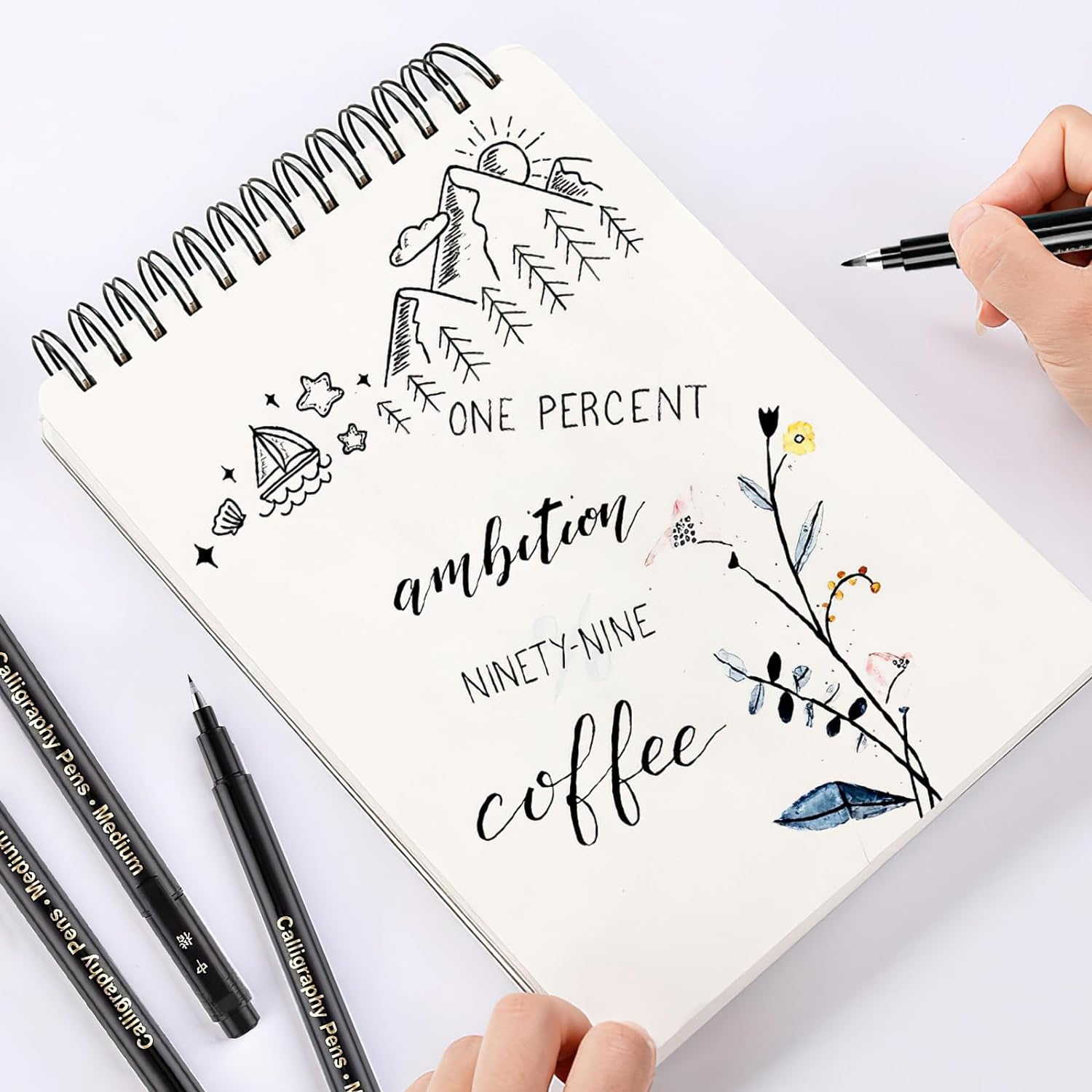 SAYEEC Calligraphy Brush Pens, 6 Pack Refillable Black Ink Hand Lettering Pen, 4 Size Calligraphy Brush Markers Set for Beginner Writing, Journaling, Sketching, Art Drawing, Illustration, Scrapbooking image number 6