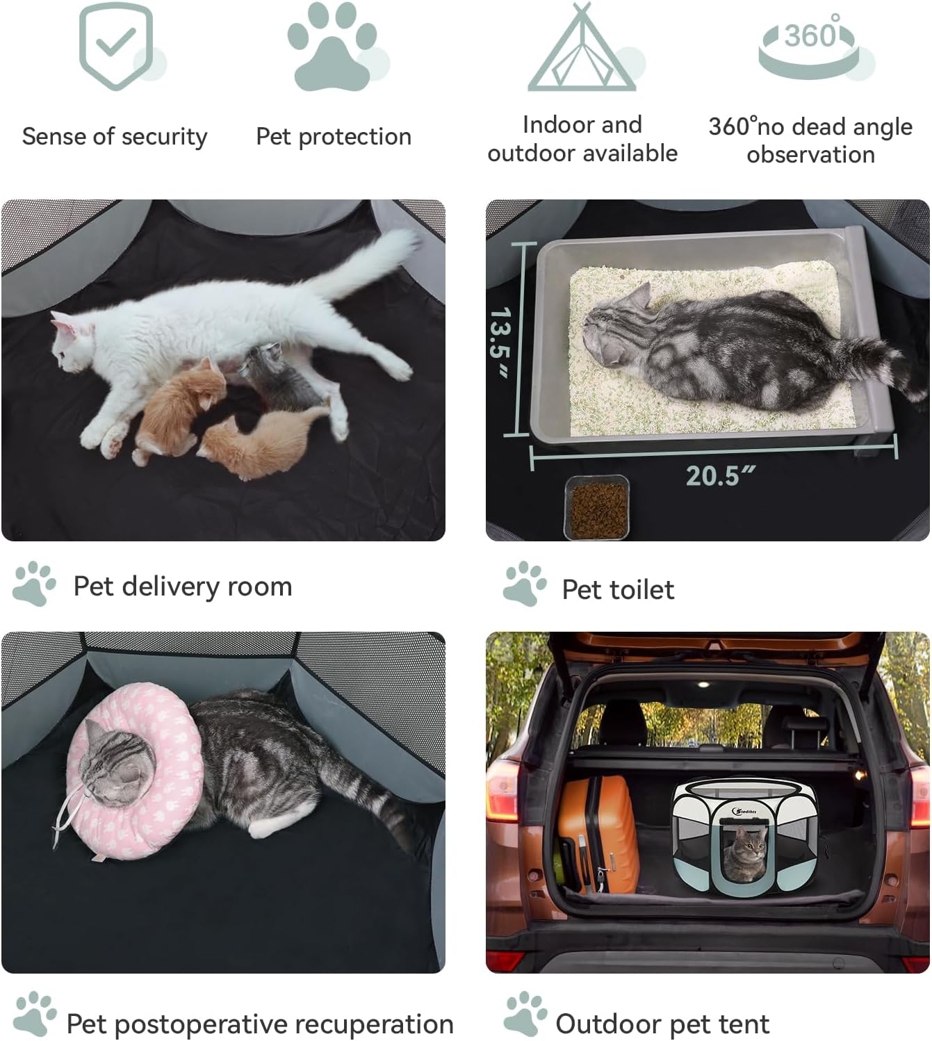 Dog Playpen with Washable Pee Pad, Puppy Pet Cat Playpen Small Dogs Tent Crate Indoor/Outdoor, Portable Pop up Kennel with Carrying Case for Cats/Rabbits(Grey (29" X 29" X 17") with Pad) image number 6