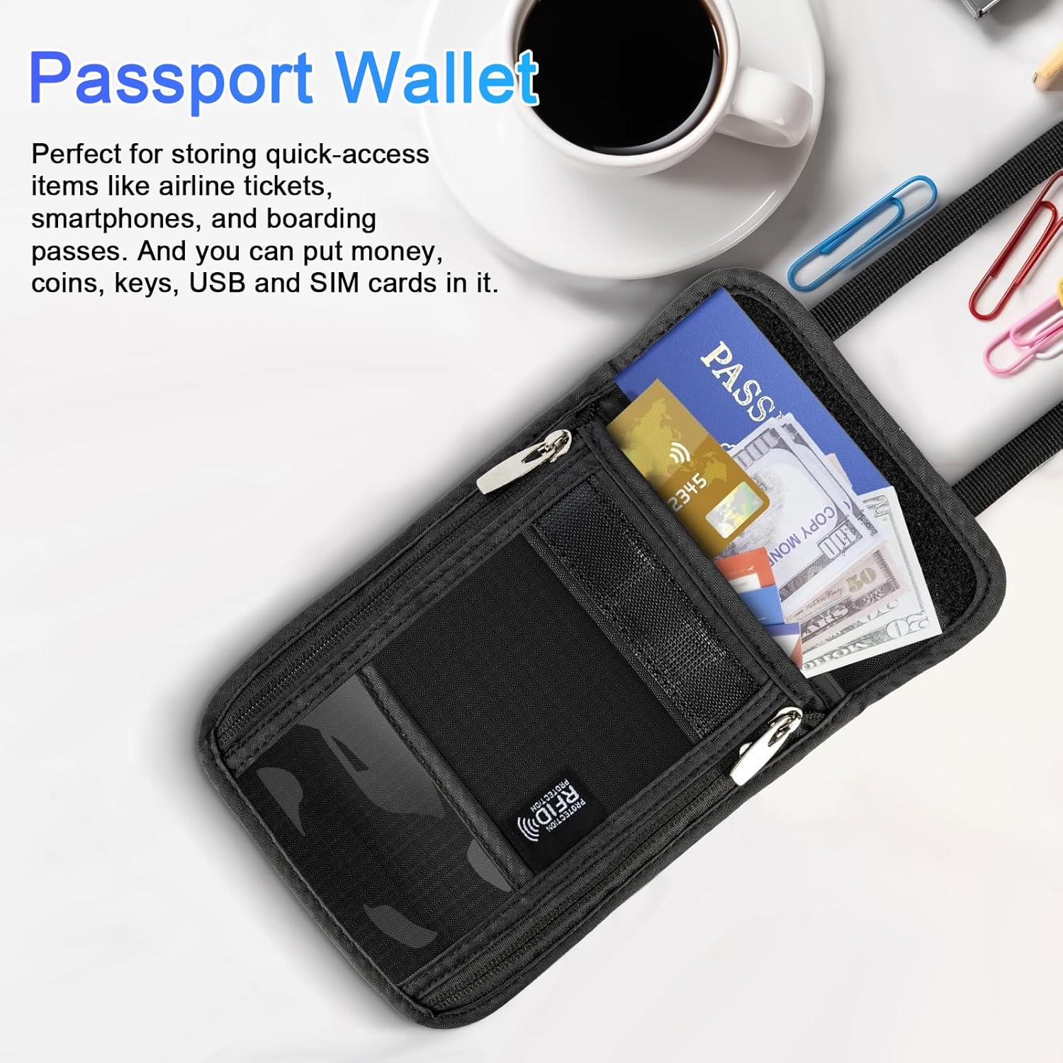 Ruiyuan Passport Wallet RFID Passport Holder Travel Essentials Travel Wallet and Passport Holder Travel Gifts Multiple Card Slots Can Be Carried Crossbody for Easy Carrying (Purple) - Deep Blue image number 3