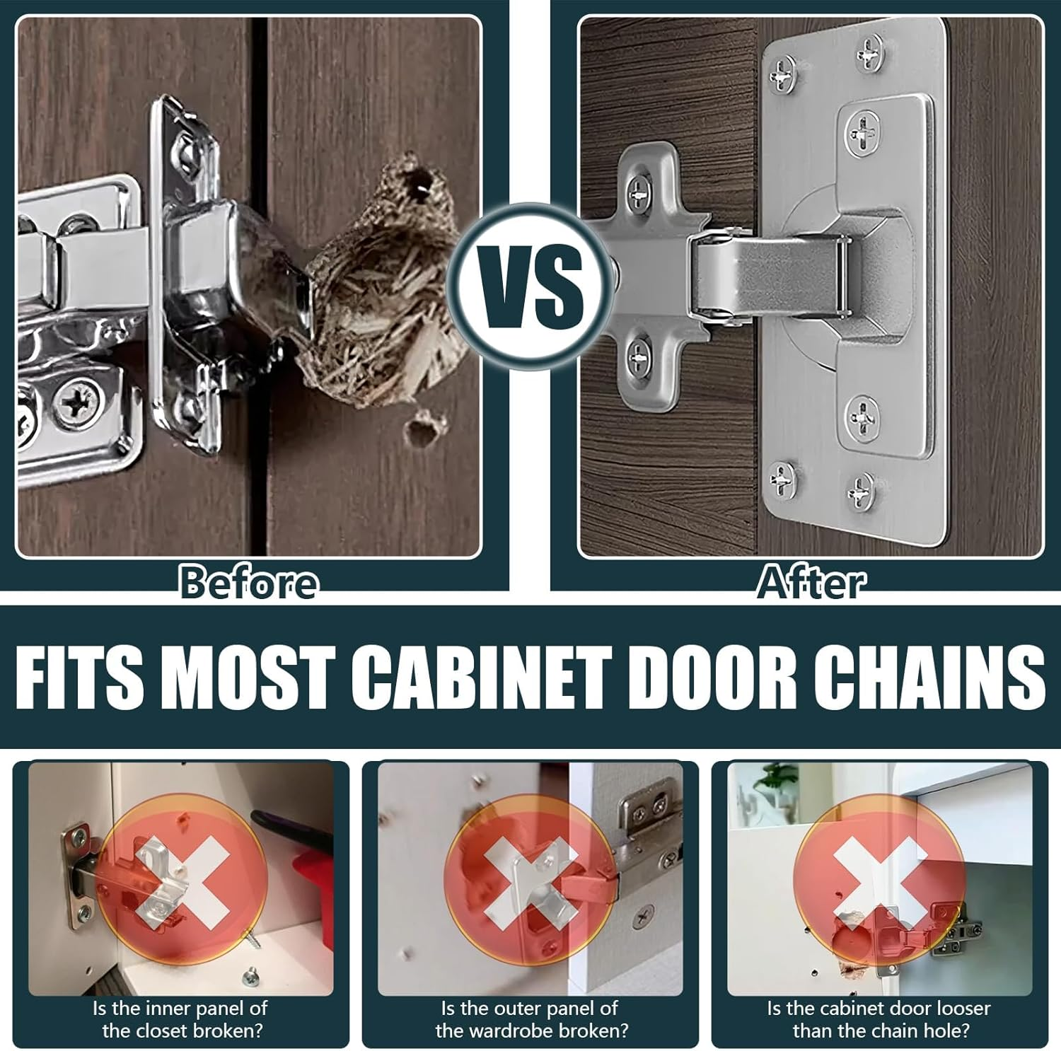 Cabinet Hinge Repair Plate, 8 Pcs Stainless Steel Hinge Repair Brackets, Hinge Fixing Plate for Kitchen Cabinets, Wardrobes, TV Cabinets, (Silver/8 Pcs) image number 1