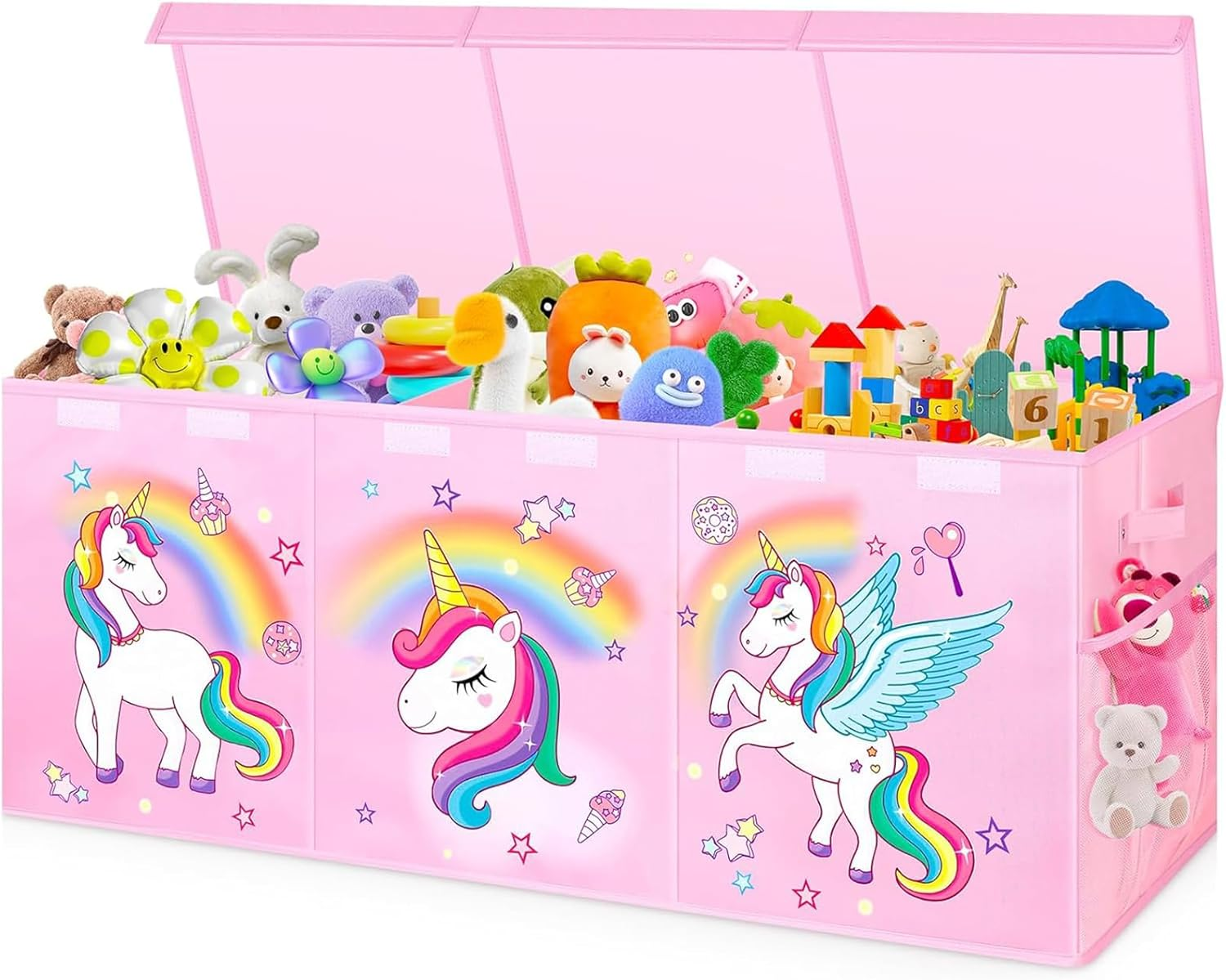 Large Toy Box Chest Storage with Lid - Collapsible Kids Toys Boxes Organizer Bins Baskets Container with Handles for Boys, Girls, Nursery, Playroom, Clothes, Blanket, Bedroom,Pink image number 3