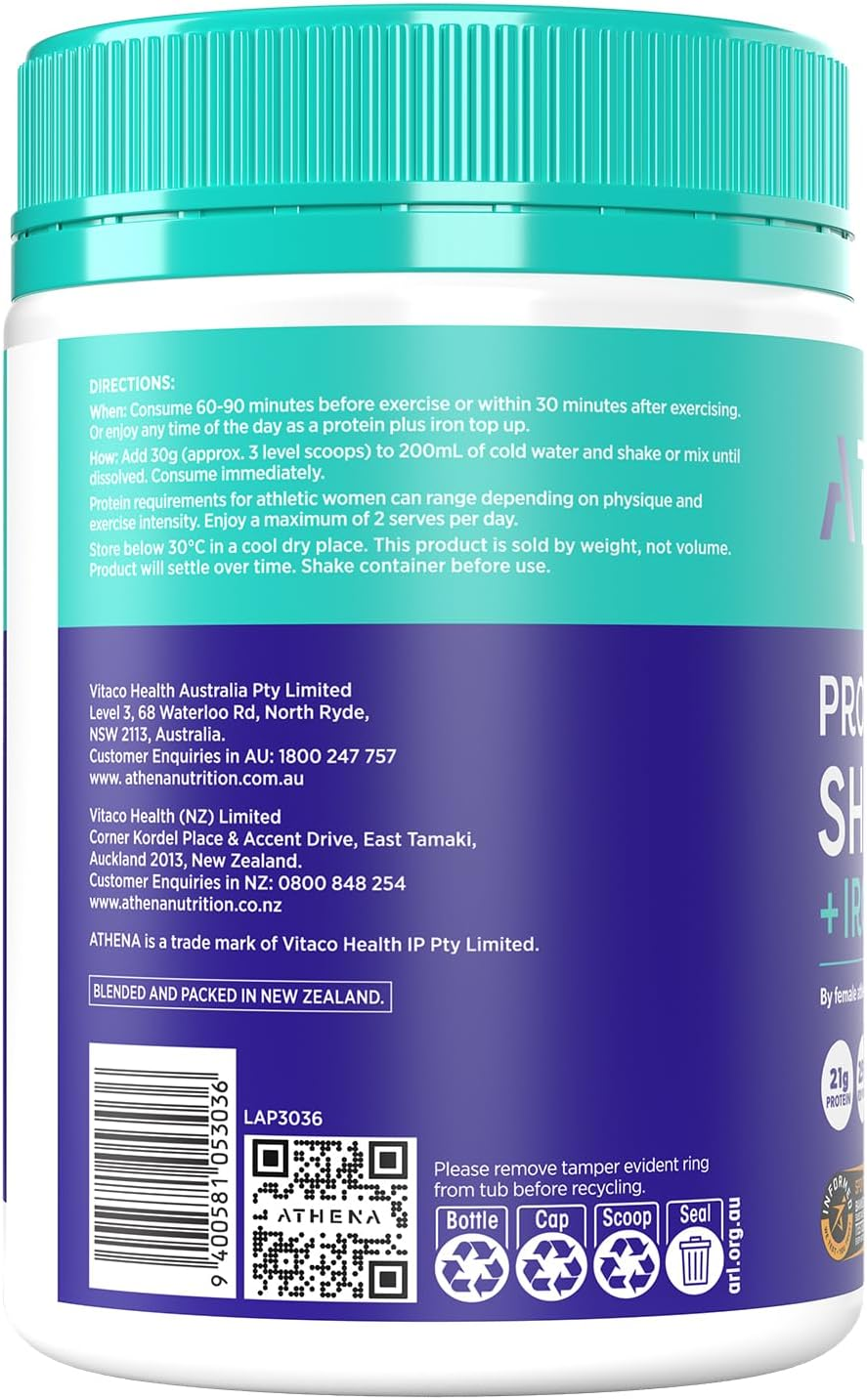 Athena Vanilla Plant-Based Protein Shake with Iron 480G &ndash; Nutrient-Rich Formula for Muscle & Energy image number 2