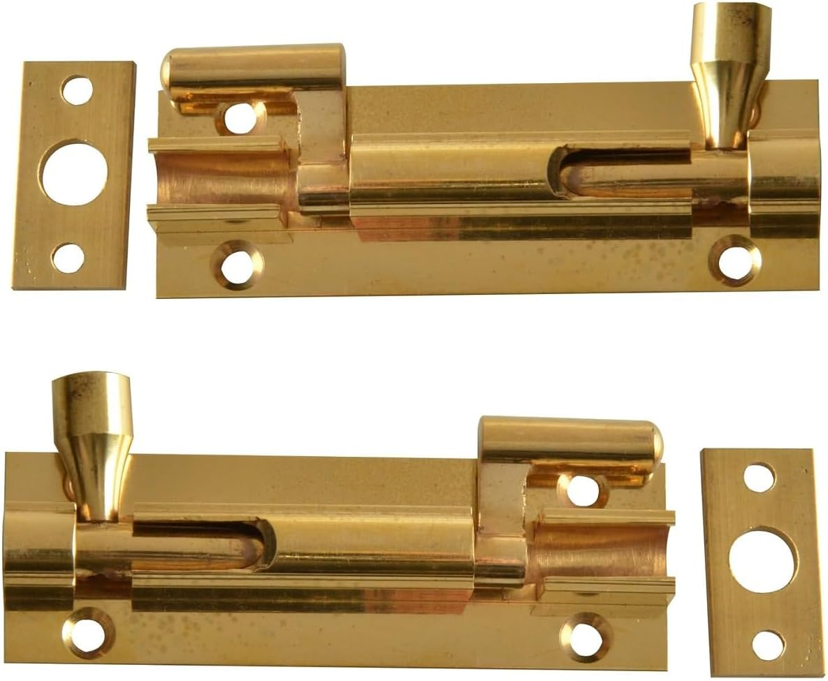 Merriway&reg; BH00768 (2 Pcs) Cranked Swan Neck Surface Slide Door Bolt, 50 Mm (2 Inch) Brass - Pack of 2 Pieces