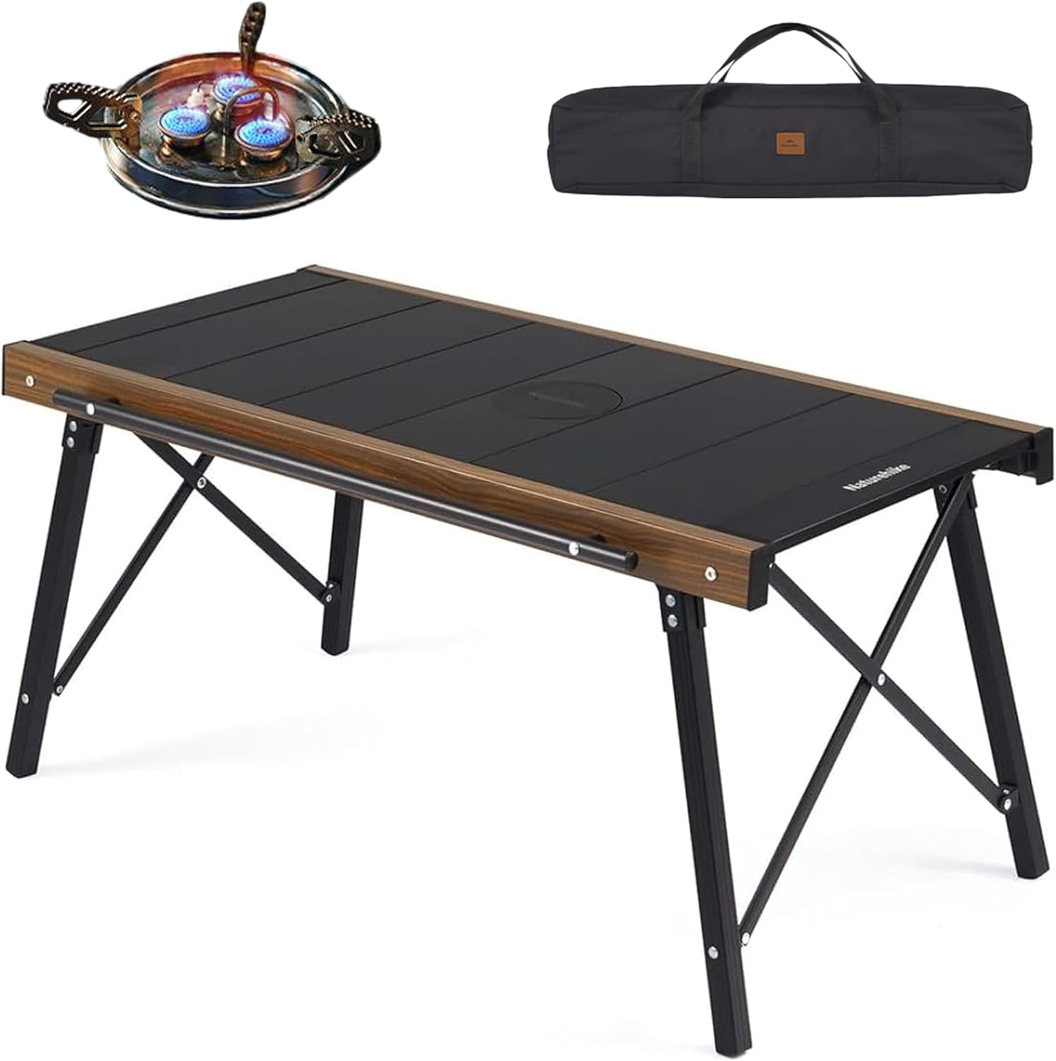 Naturehike IGT Camping Table, Fold up Lightweight, Aluminum Alloy+Wood, 4-6 Person Portable Table with Carry Bag for Outdoor, Folding Square Table, Picnic Backyards BBQ Camp Kitchen