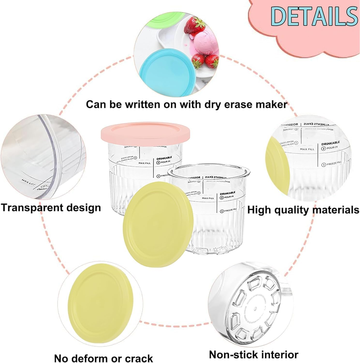 Replacement for Ninja Creami Deluxe Pints and Lids 4 Pack,24Oz Ice Cream Maker Pints Containers Compatible with Ninja NC501 NC500 Series Ice Cream Maker,Bpa Free, Dishwasher Safe image number 6