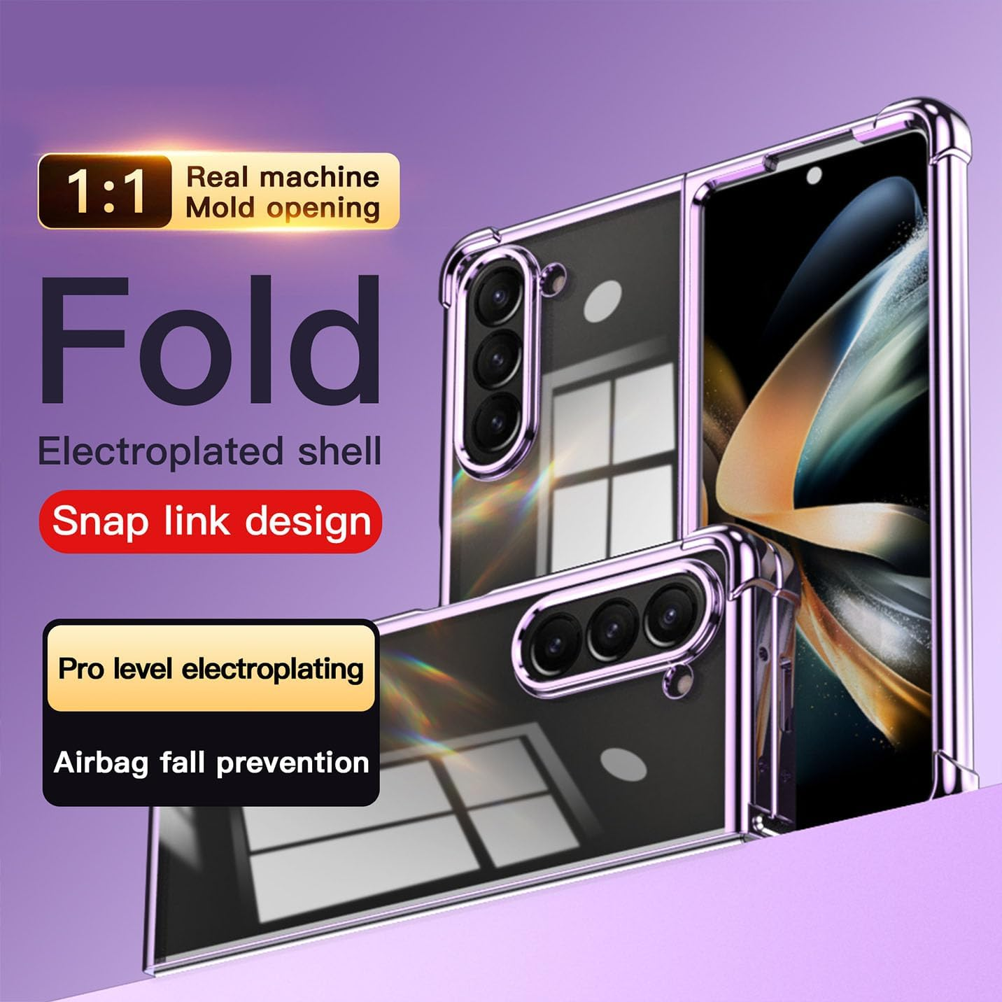 BORYA Electroplated Case for Samsung Galaxy Z Fold5 (Fold 5), Ultra Thin, Shockproof, Transparent Mobile Phone Case, Soft Silicone TPU Bumper, Wrinkle Protective Case, Elegant Luxury Case, Silver - Silver image number 6