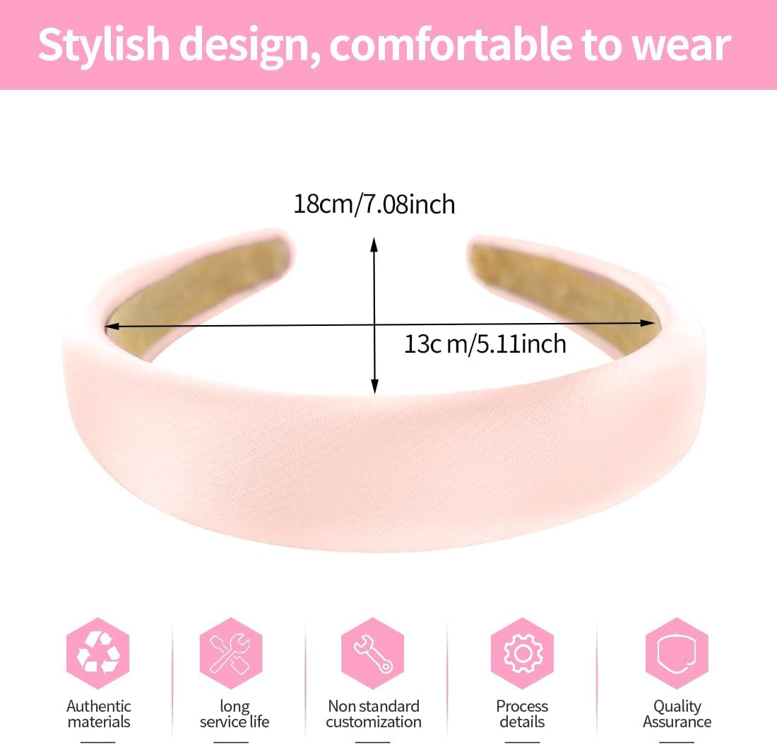 YUZNA Pink Women'S Wide Padded Headband Pink Hair Band as Hair Accessories for Dirndl Oktoberfest and Costumes