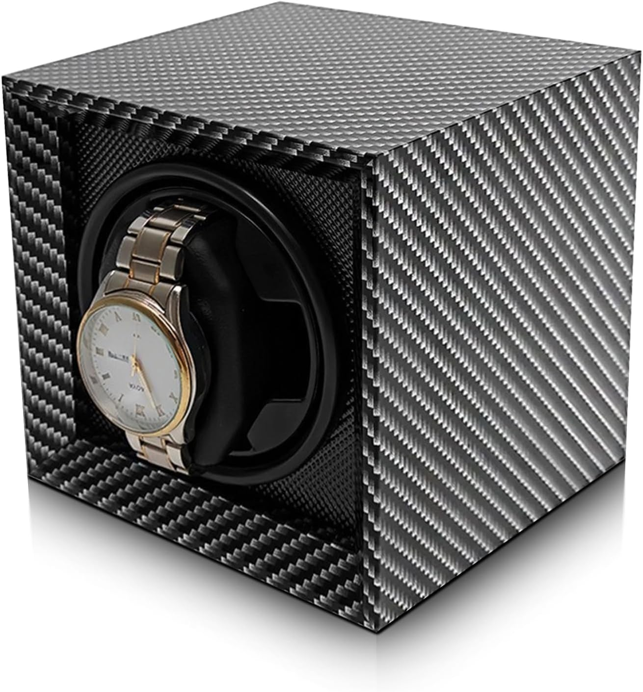 LIAN Automatic Single Watch Winder with Japanese Mabuchi Quiet Motor Wooden PU Leather Soft Flexible Memory Foam Watch Pillows for Men'S and Women'S Watches Blackgrey