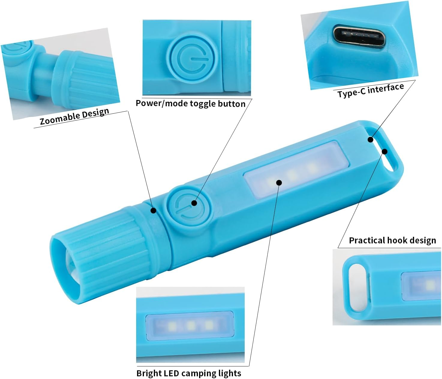 Hilngav 3 Pack Rechargeable Flashlights USB C Mini LED Flashlights, Camping Lantern Combo Flashlight, Ultralight Zoomable Flashlights, for Gift, Camping, Hiking, Night Reading Etc (3 Pack) image number 1