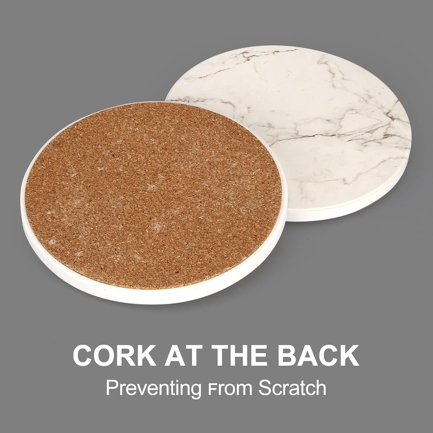 6 Pcs White Marble Coaster Set with Holder Best Absorbent Coasters Drink Stone Coasters Ceramic Wine Coasters Table Cup Coasters image number 4