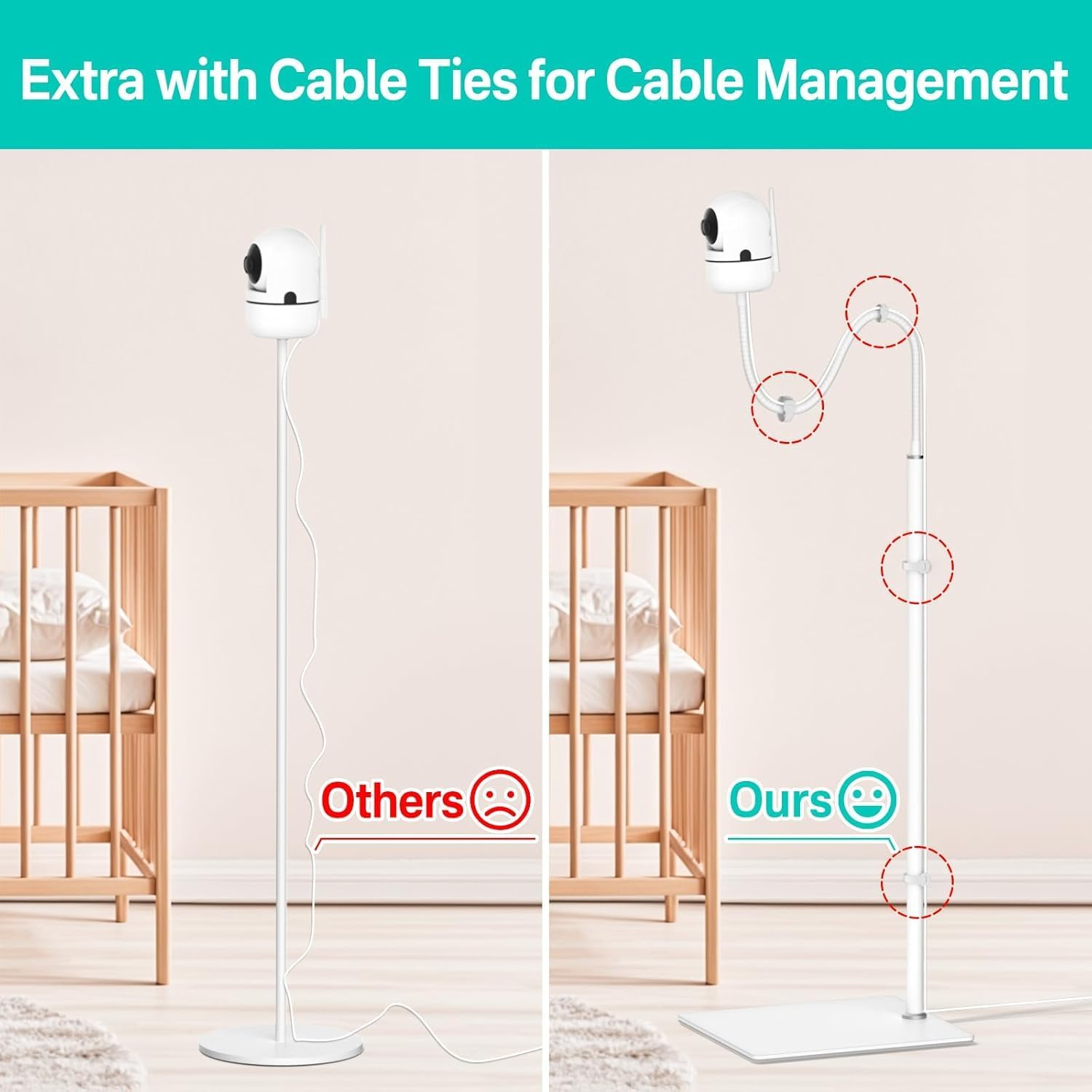 Universal Baby Monitor Stand for Infant Optics DXR-8 Pro, Baby Monitor Floor Stand - Height Adjustable Baby Camera Stand for Eufy, Vtech, Owlet, VAVA and Most Baby Monitor Holders image number 4