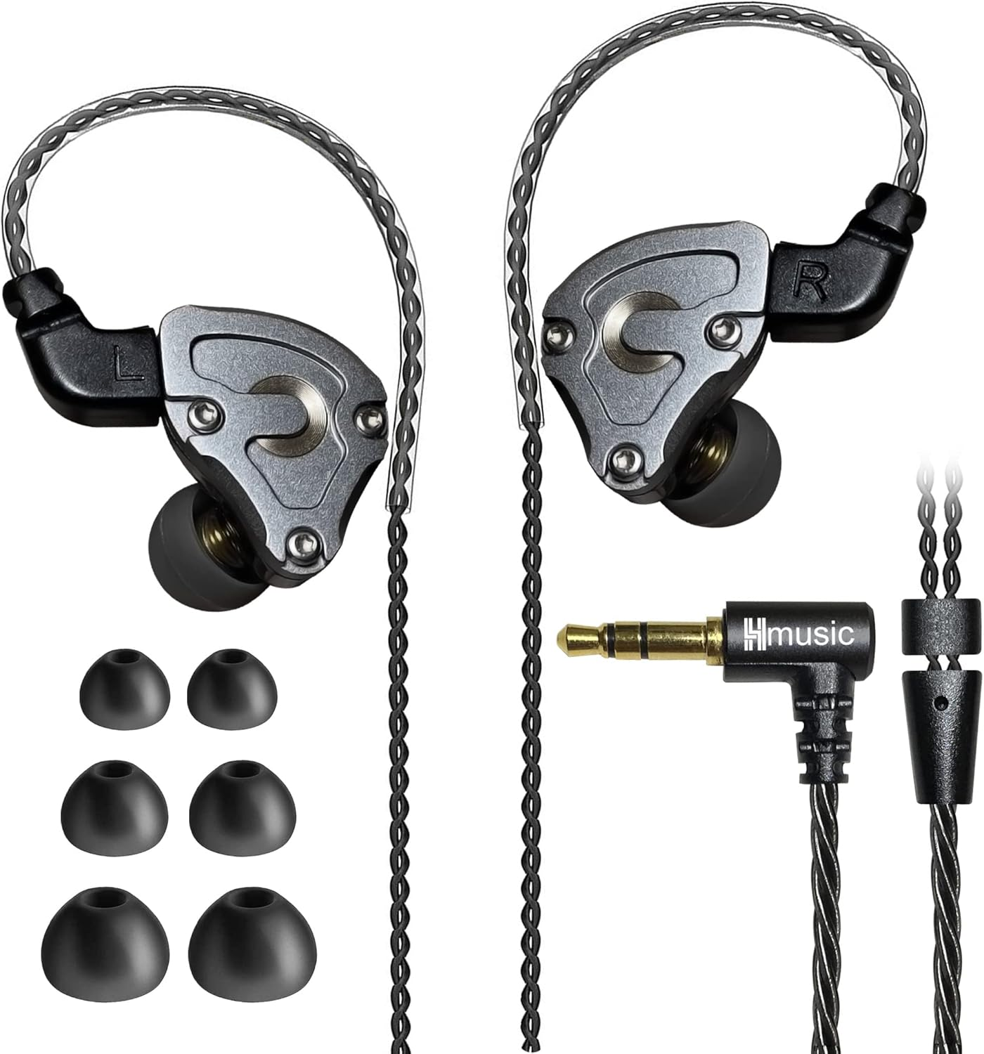 Hmusic IEM Headphones, Hifi Wired Headphones, Hi-Res Lossless DD+BA Driver In-Ear Headphones, Noise Isolating High-Res Earphones with 0.78 Mm 2-Pin Removable Cable (Without Microphone)