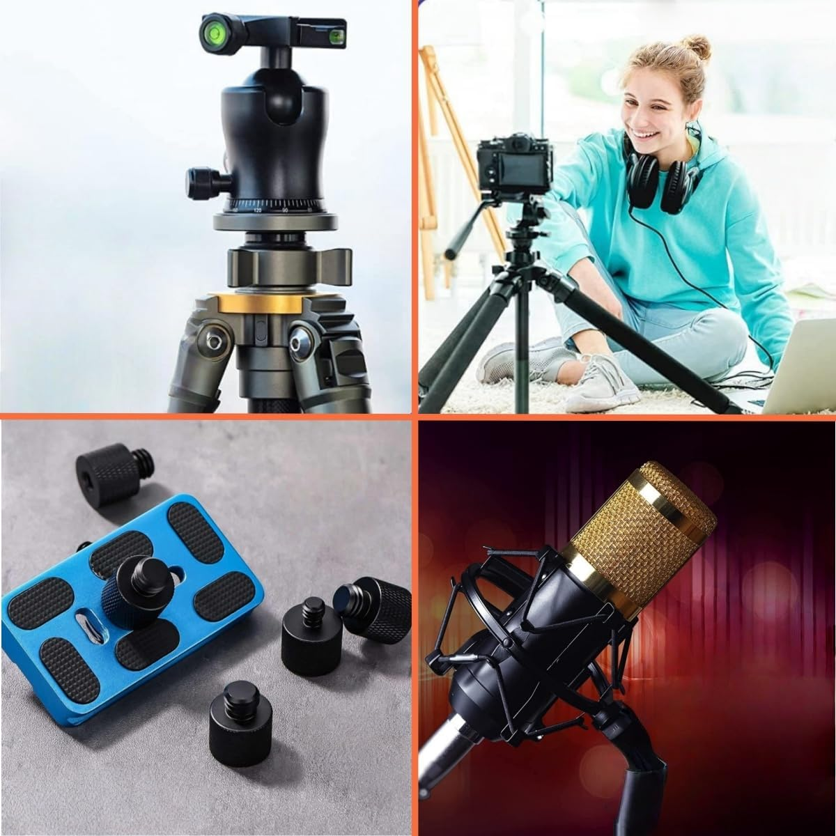 4 PCS Black Camera Screw Adapter,Microphone Stand Mic Mount,Microphone 1/4 Male to 3/8 Female Screw Adapter for Camera Tripod Stand image number 1