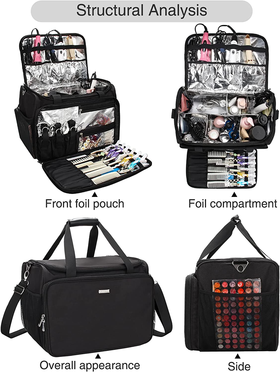 Professional Barber Bag, Hairdressing Bag, Toiletry Travel Bag, Cosmetics Beauty Hairdresser Bag with Shoulder Strap, Hair Makeup Salon Organizer Bag Insulation Material image number 6