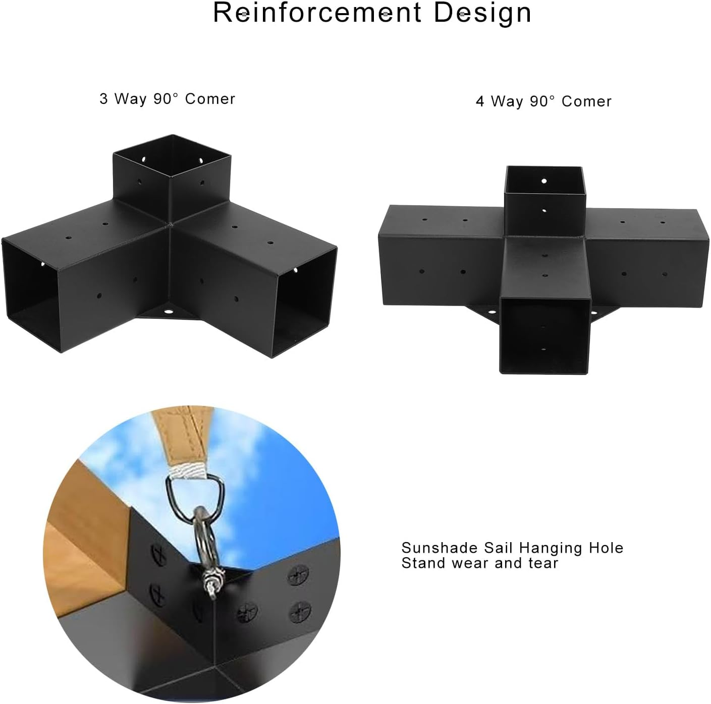 Pergola Brackets, Heavy Duty Pergola Kit with Black Powder Coated, Right Angle Corner Bracket with Screws, Wooden Beams for Gazebos, Patio Pergolas, Log Cabin (3.6In X 3.6In) (4 image number 3