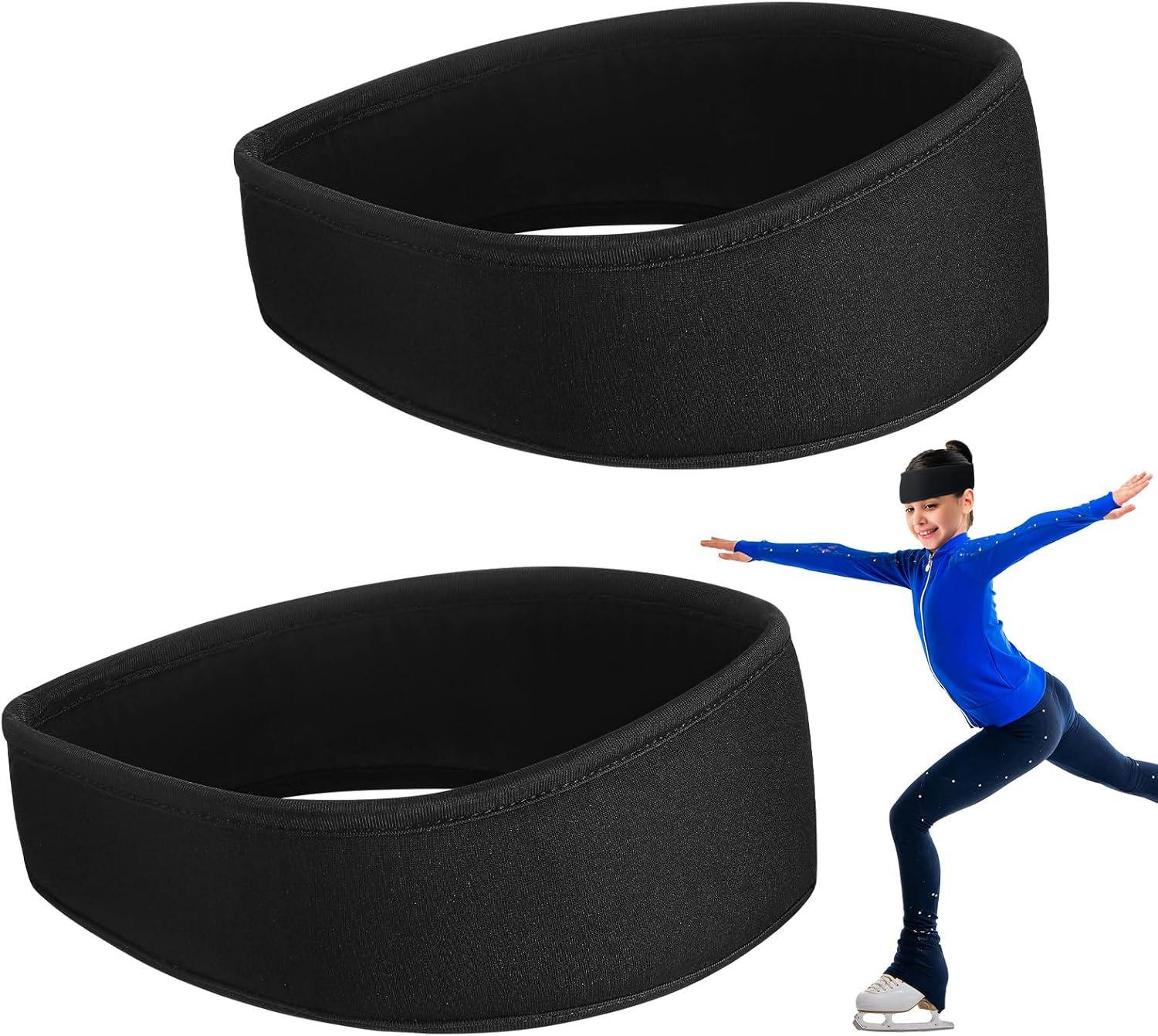 Chicingyou 2 Pcs Black Headband for Figure Skating Ice Skating Protective Headband with Padded for Women Men Athletic Guards Accessories
