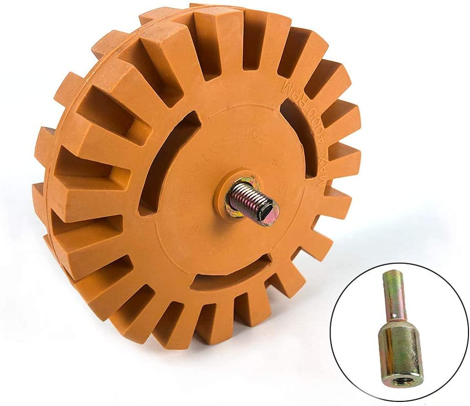 QWORK 10Cm Rubber Removal Eraser Wheel Tool Kit - Power Drill Attachment for Removing Stickers, Pinstripes, Adhesive Vinyl Decals from Cars, Windows, Trucks, Rvs, Boats image number 4