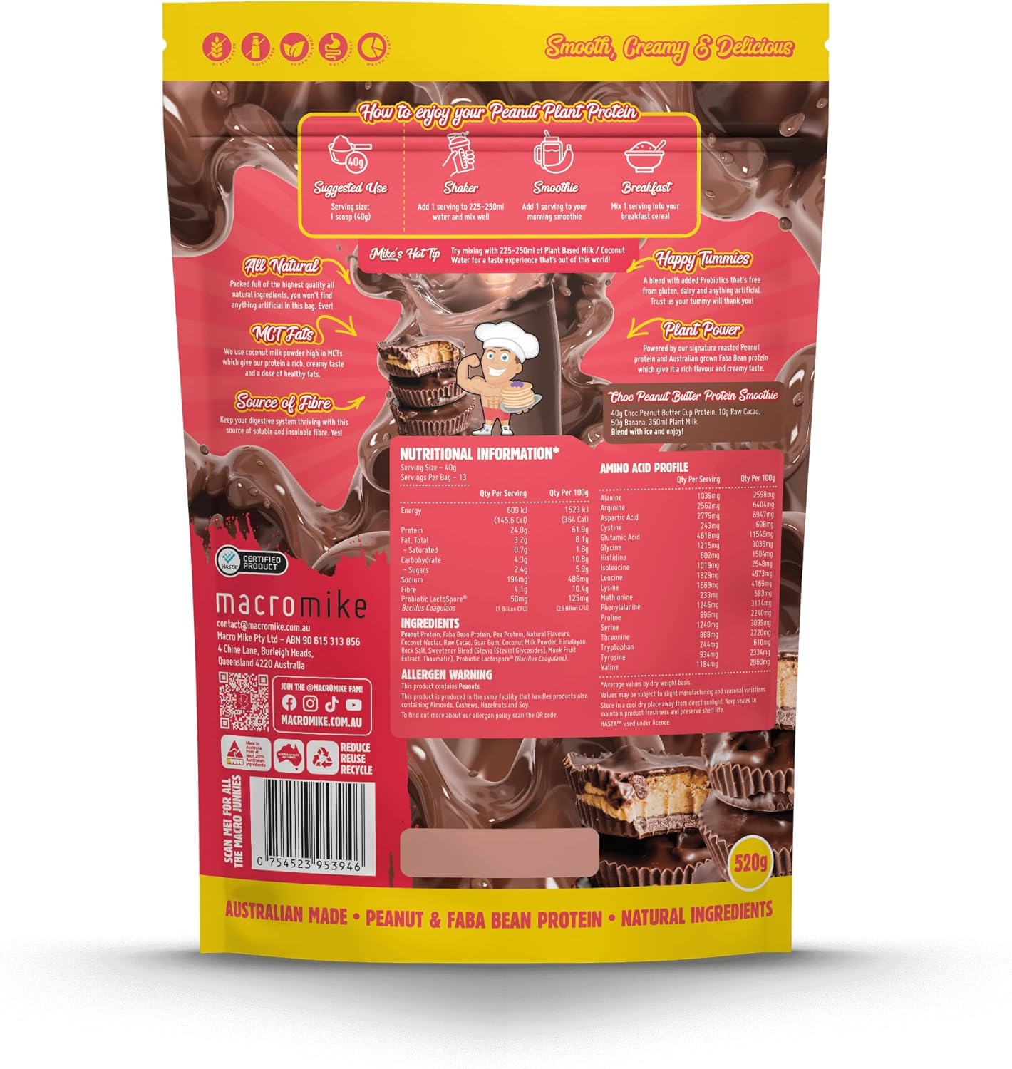 Macro Mike Chocolate Peanut Butter Cup Peanut Plant Protein 520 G image number 1