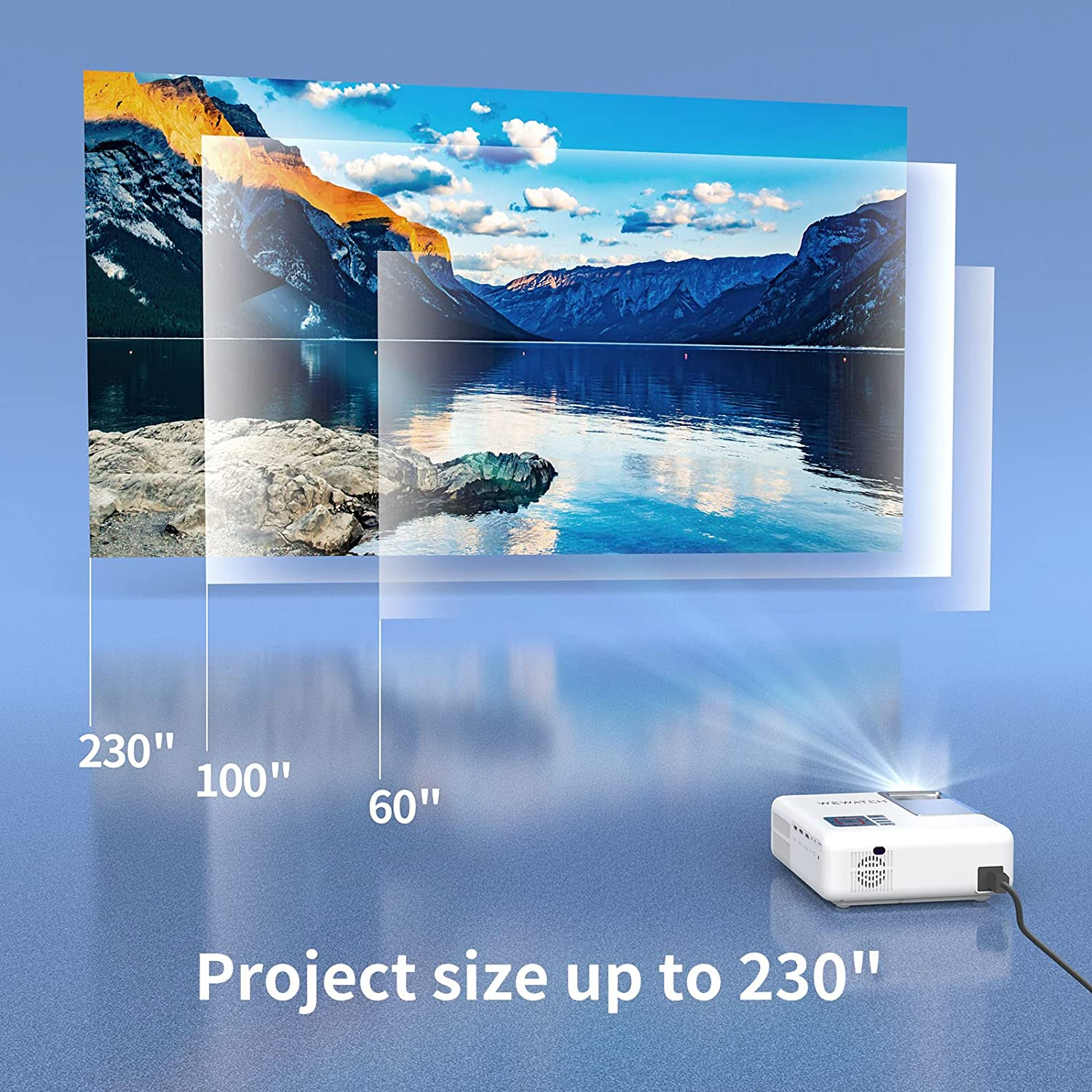 5G Wifi Projector 1080P Full HD WEWATCH 230" Projection Size LED Portable Outdoor Projector with Speaker, Video Projector for Outdoor Movies, Compatible with HDMI, USB, TV Stick,Tf,Av,Ps5,Smartphone image number 2