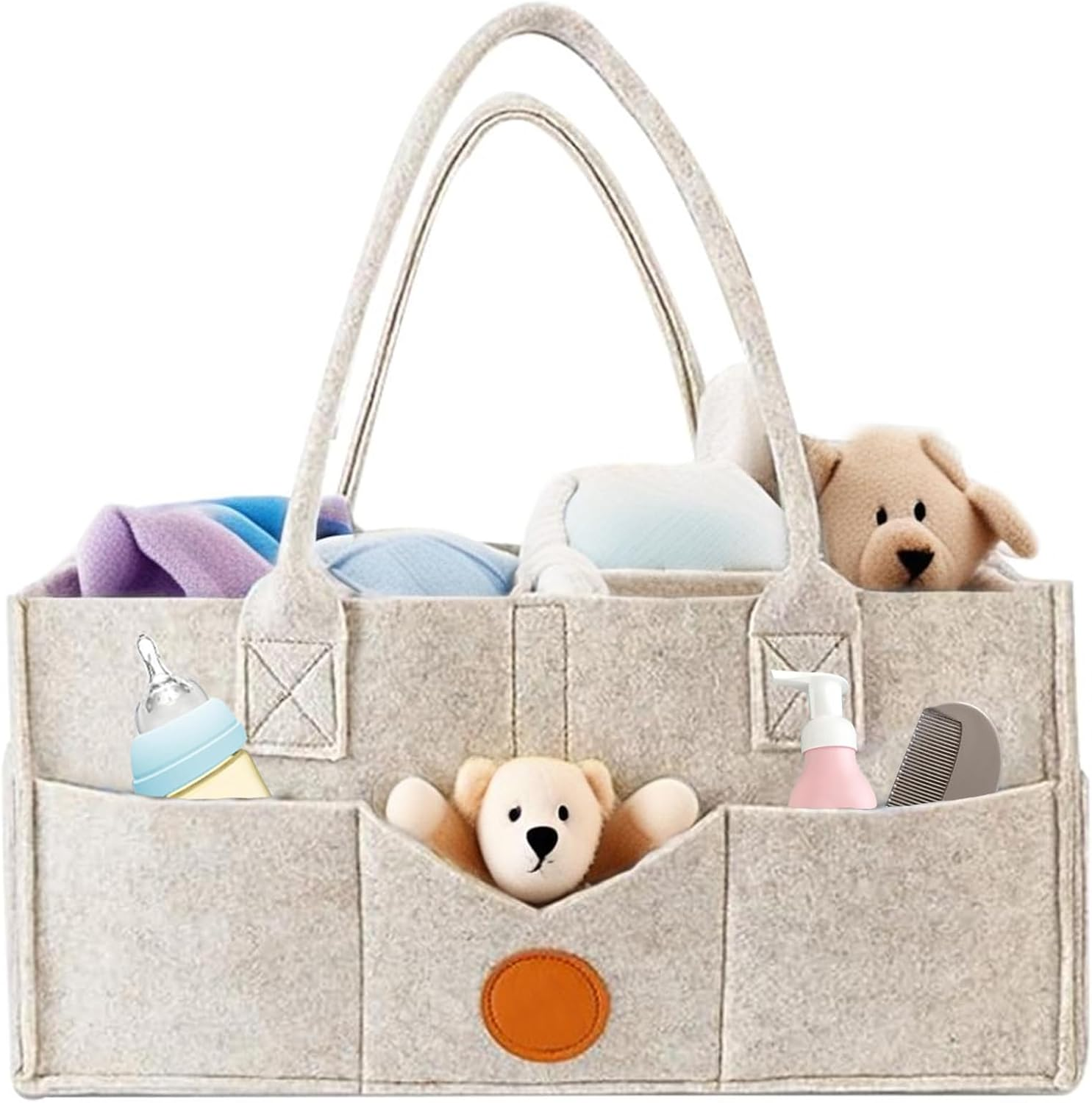 Baby Diaper Caddy Organizer, Felt Cloth Nursery Storage Bin and Car Organizer, Baby Storage Basket for Diapers and Baby Wipes, Changing Table Organizer (Khaki) image number 5