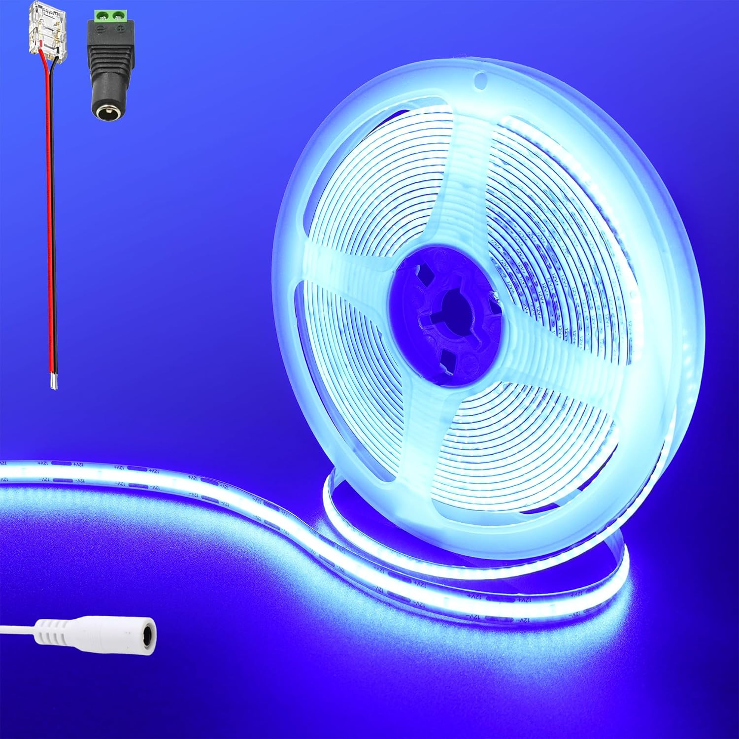 Clearhill 12V COB 480LED Strip Lights,9.84Ft/3M（No Power Supply）,Red,480Leds/M,With 5521DC Female Connectors,8Mm Width,Cri90,Electroplated Double-Sided Panel,Ip20,For Indoor Decoration