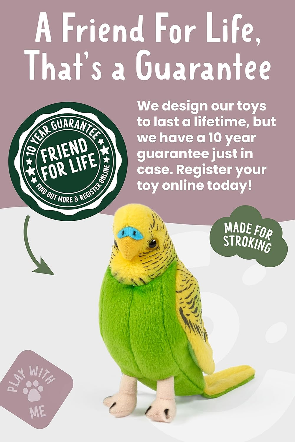Living Nature Yellow Budgerigar with Sound, Realistic Plush Bird Toy, Soft Stuffed Animal for Kids and Collectors, Eco-Friendly Soft Toy with Chirping Sound and Educational Fact Tag image number 2